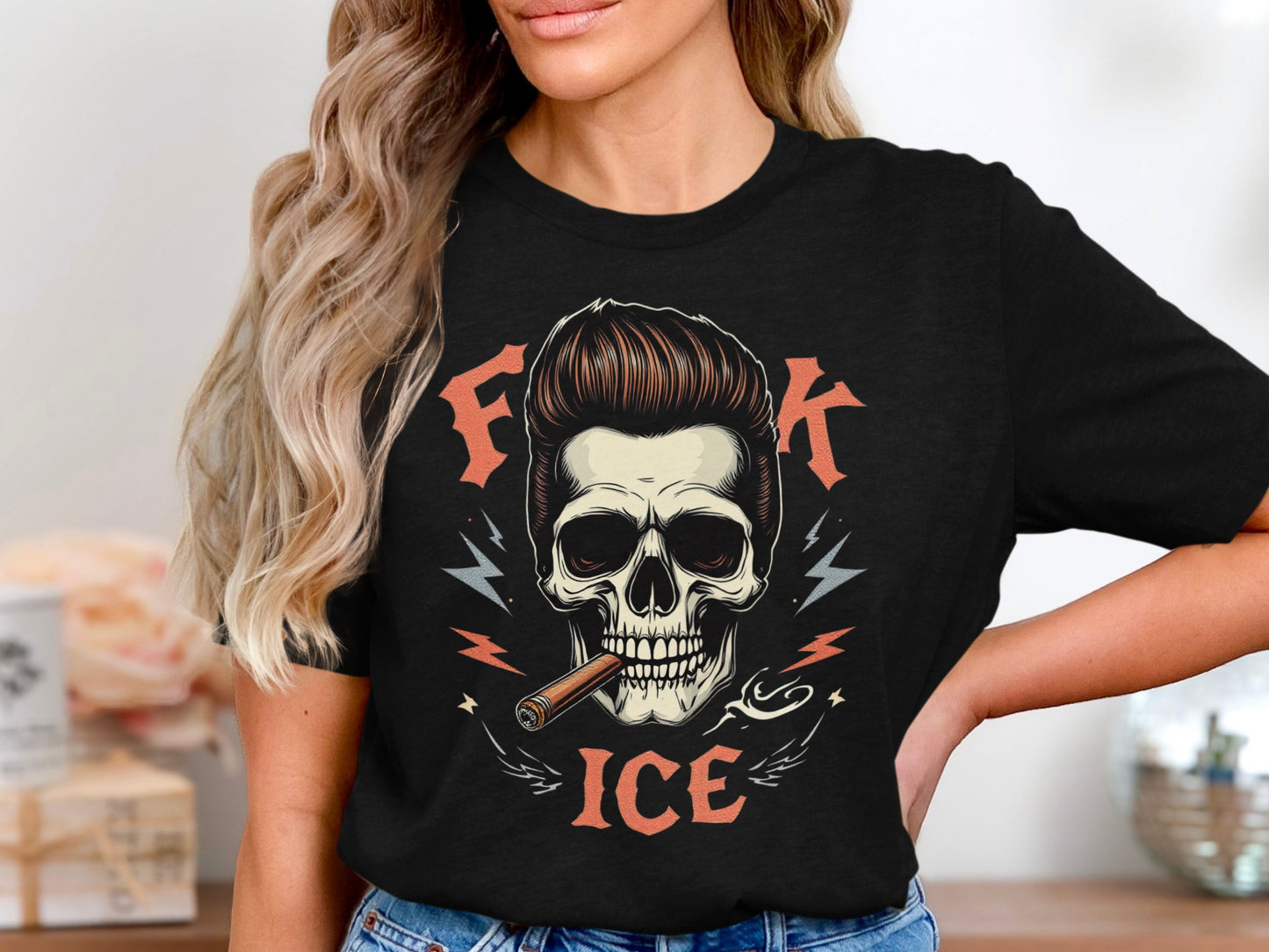 Skull with Cigar and Lightning F K Ice T-shirt product type