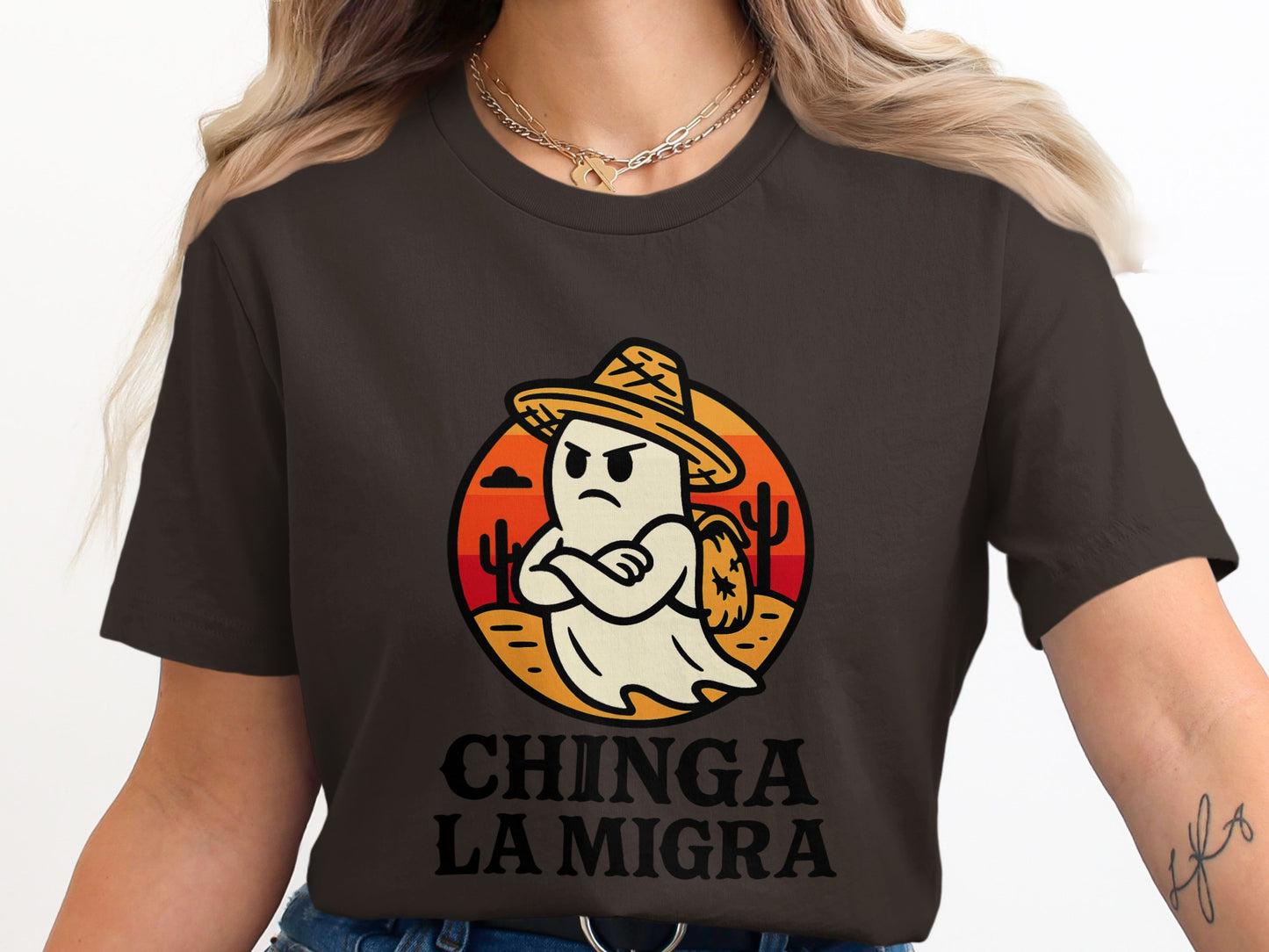 Chinga La Migra Ghost Wearing Hat T-Shirt product