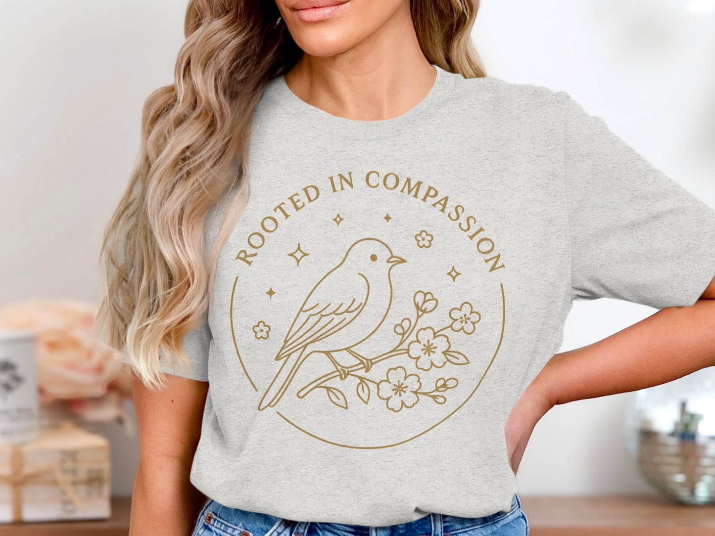 Rooted in Compassion Bird and Flowers T-shirt product