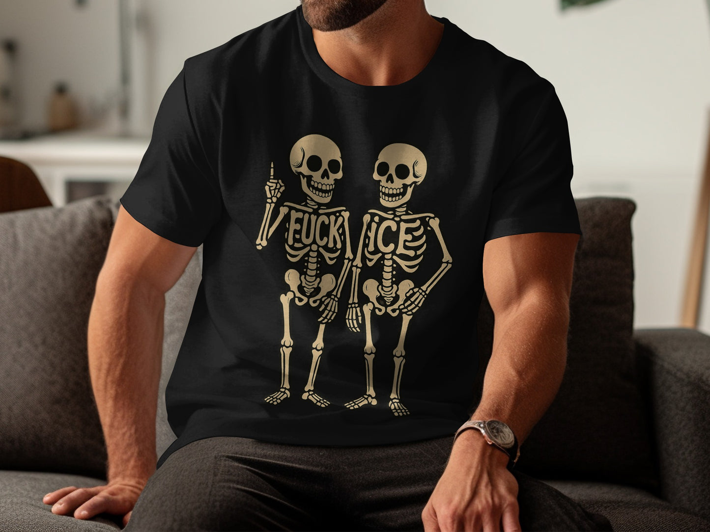 Humorous Skeletons Pointing Middle Fingers Shirt product