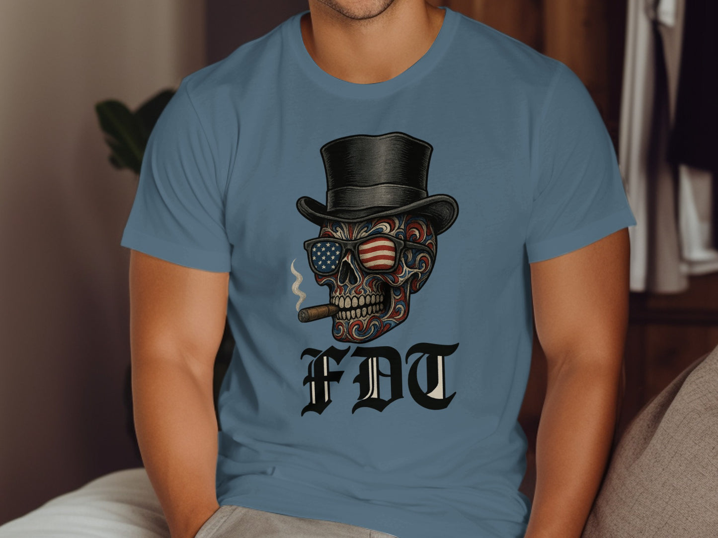 Patriotic Skull with Top Hat Smoking T-Shirt product