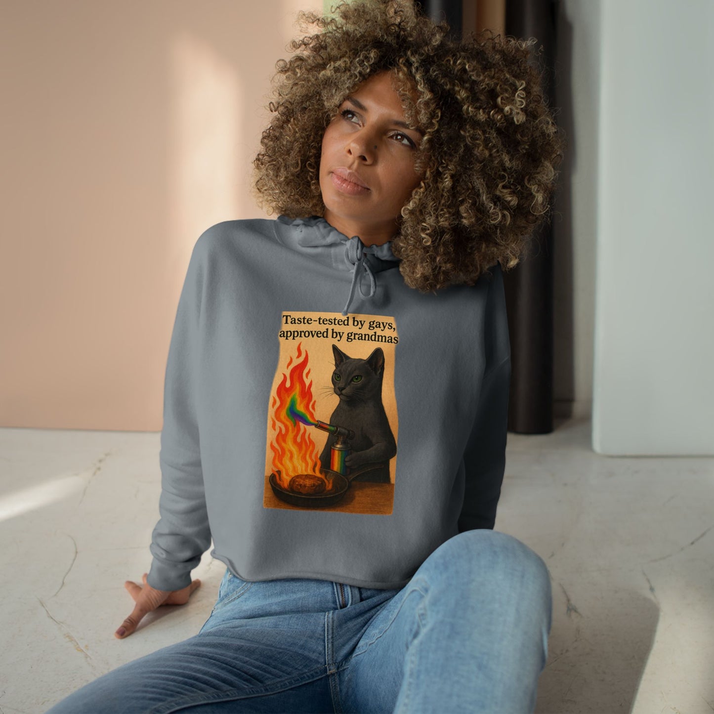 Cat Lover's Crop Hoodie - Funny Gift for Grandparents, Cute Animal Apparel, Cozy Streetwear, Unique Cat Design