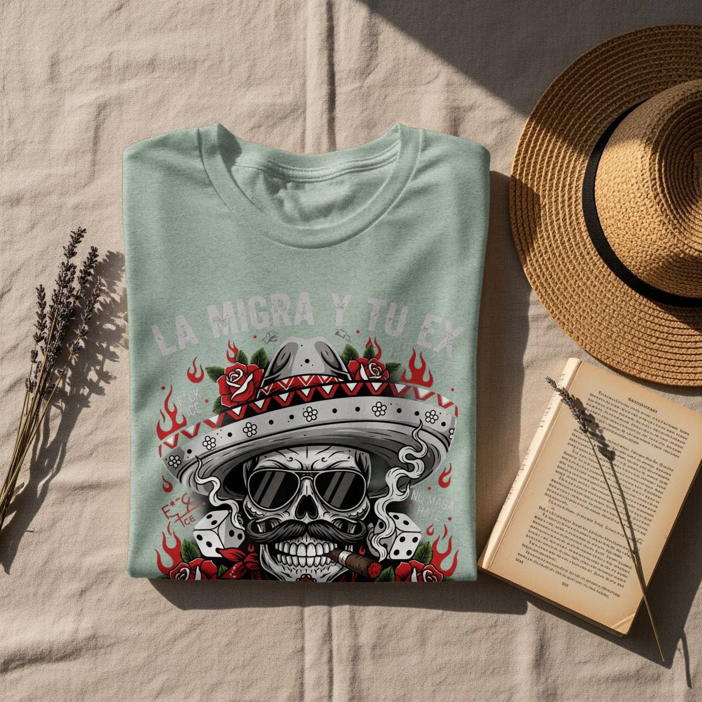 La Migra y Tu Ex Graphic Skull Design T-shirt product