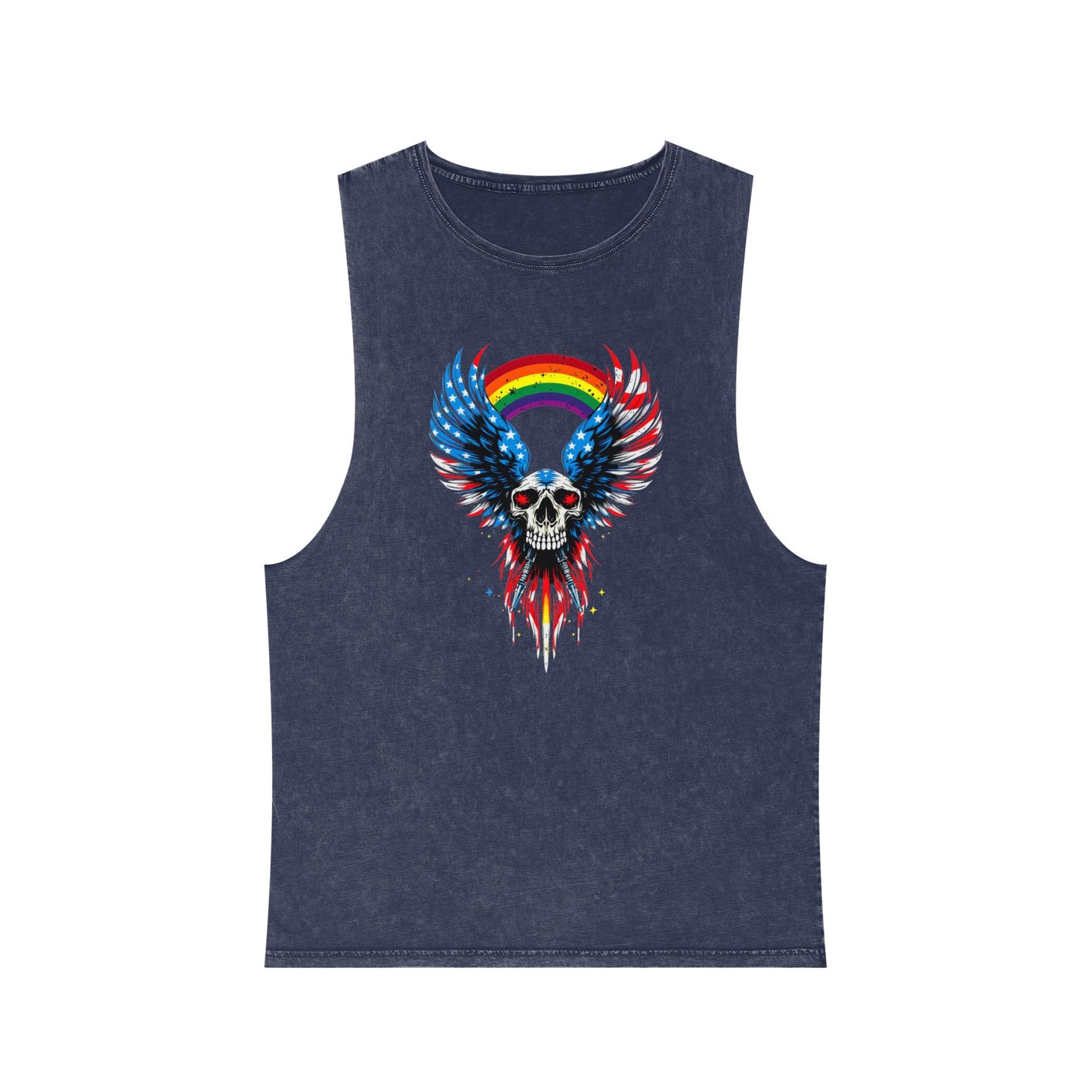 Pride Tank Top Unisex Skull & Wings Stonewash Tank Top | Grunge Style, Summer Essential, Music Festival, Casual Wear, Gift for Him/Her