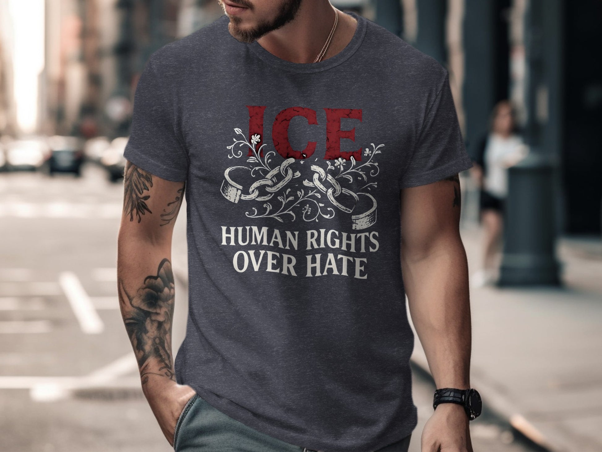 ICE Human Rights Over Hate Printed T-shirt product