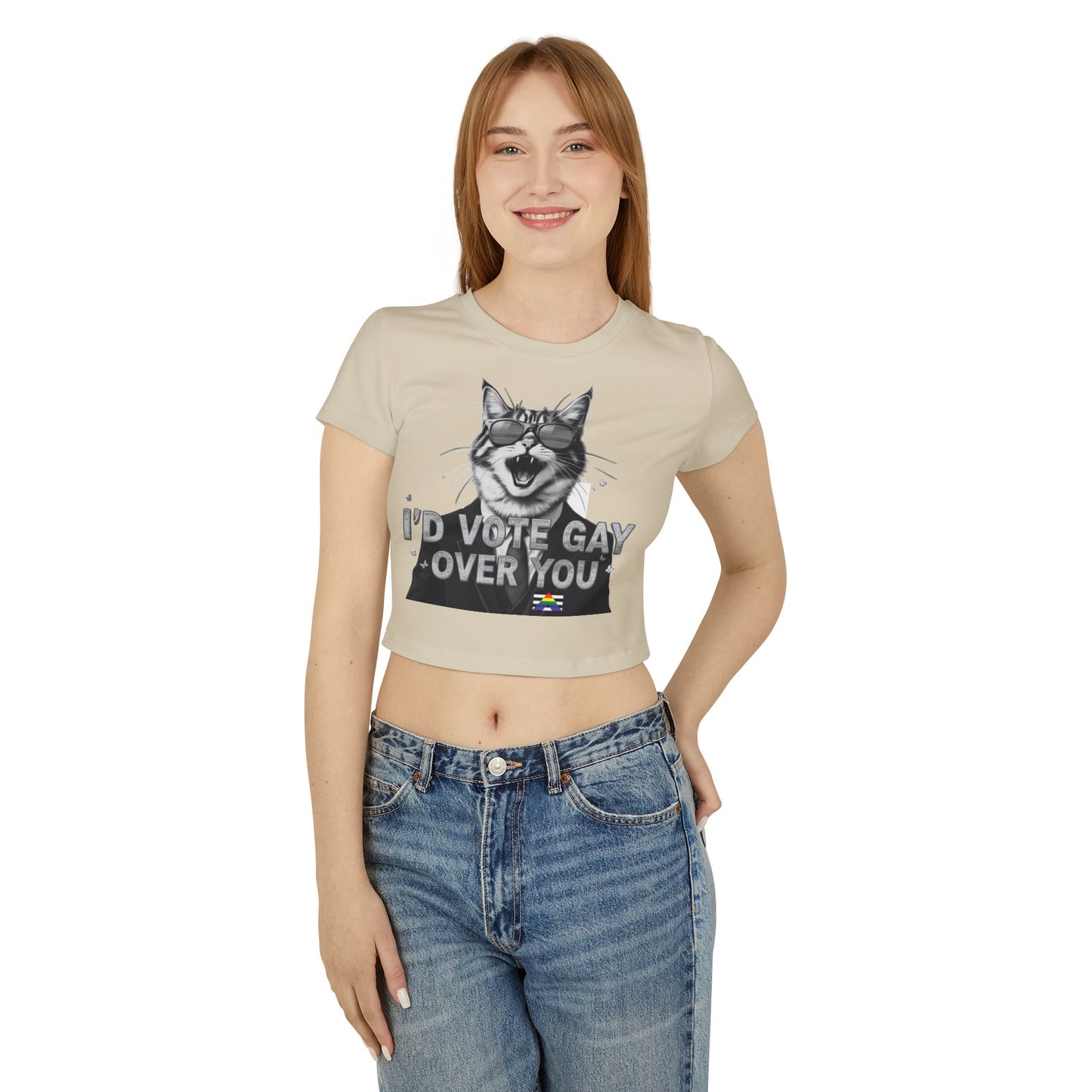 Vote Gay Cat Women's Baby Tee - Fun LGBTQ+ Pride Shirt