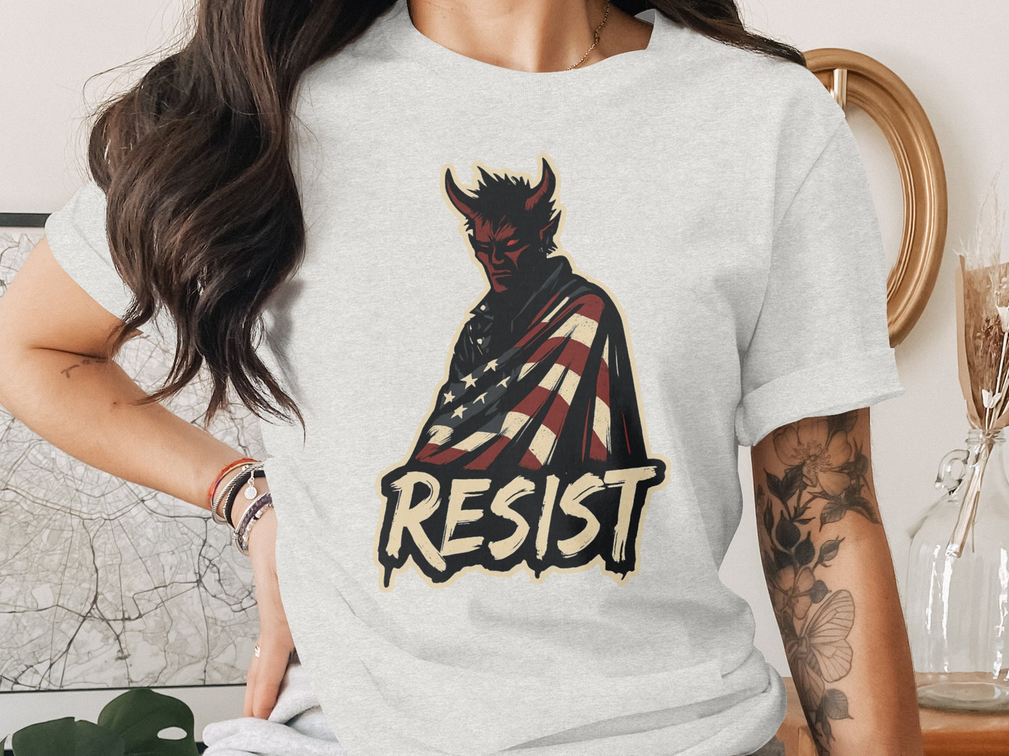Resist American Flag Devil Graphic T-Shirt product