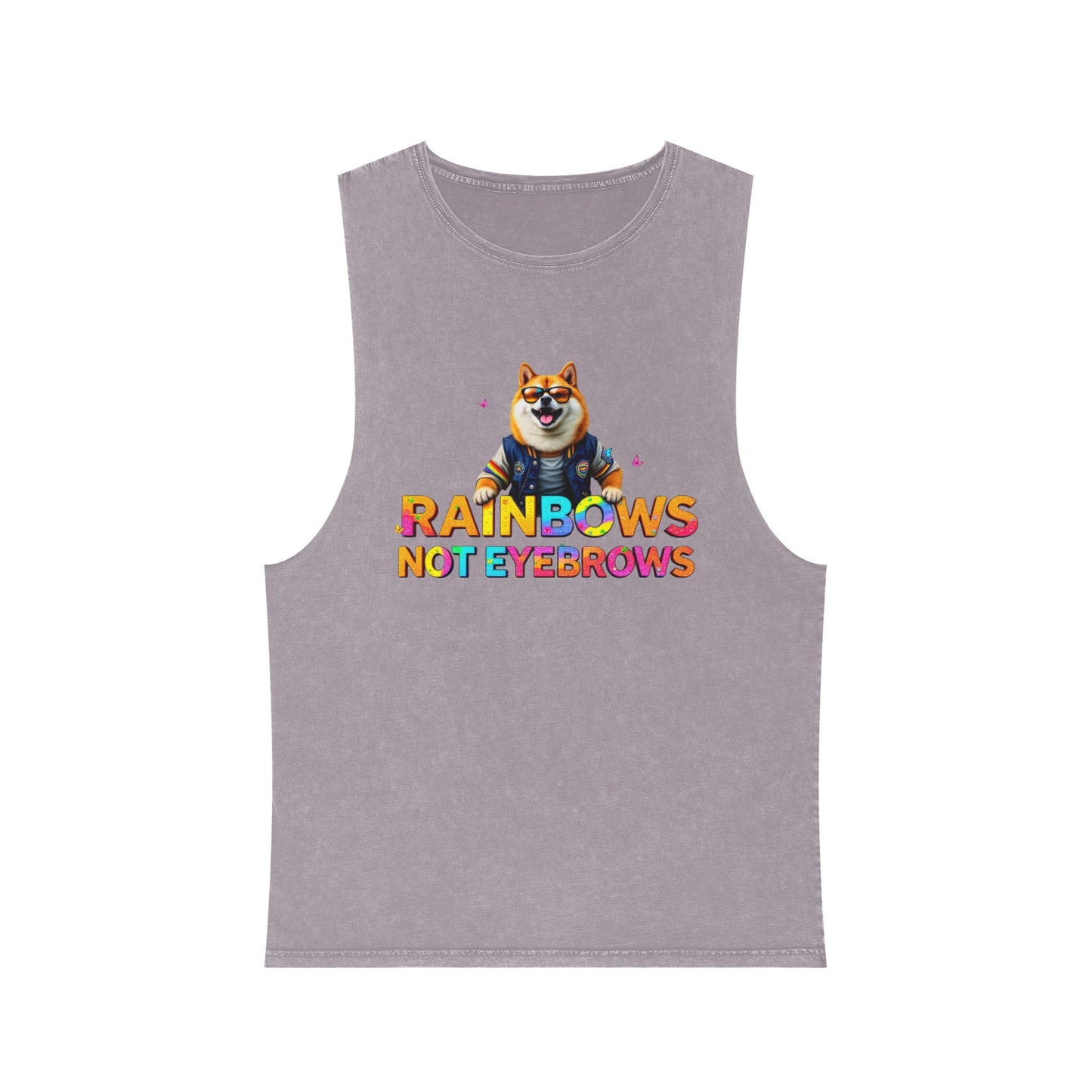Unisex Stonewash Tank Top - 'Rainbows Not Eyebrows' Graphic Tee