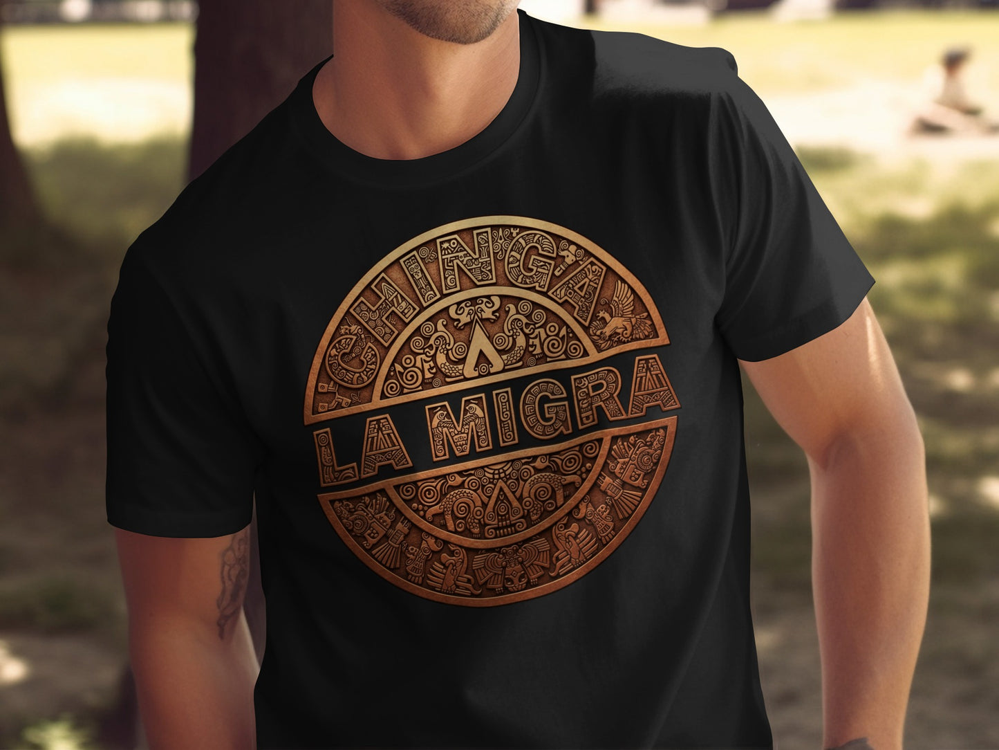 Chingay La Migra Aztec-Inspired Design T-Shirt product