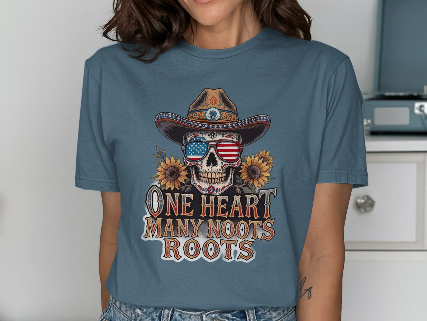 One Heart Many Roots Skull Graphic Tee product