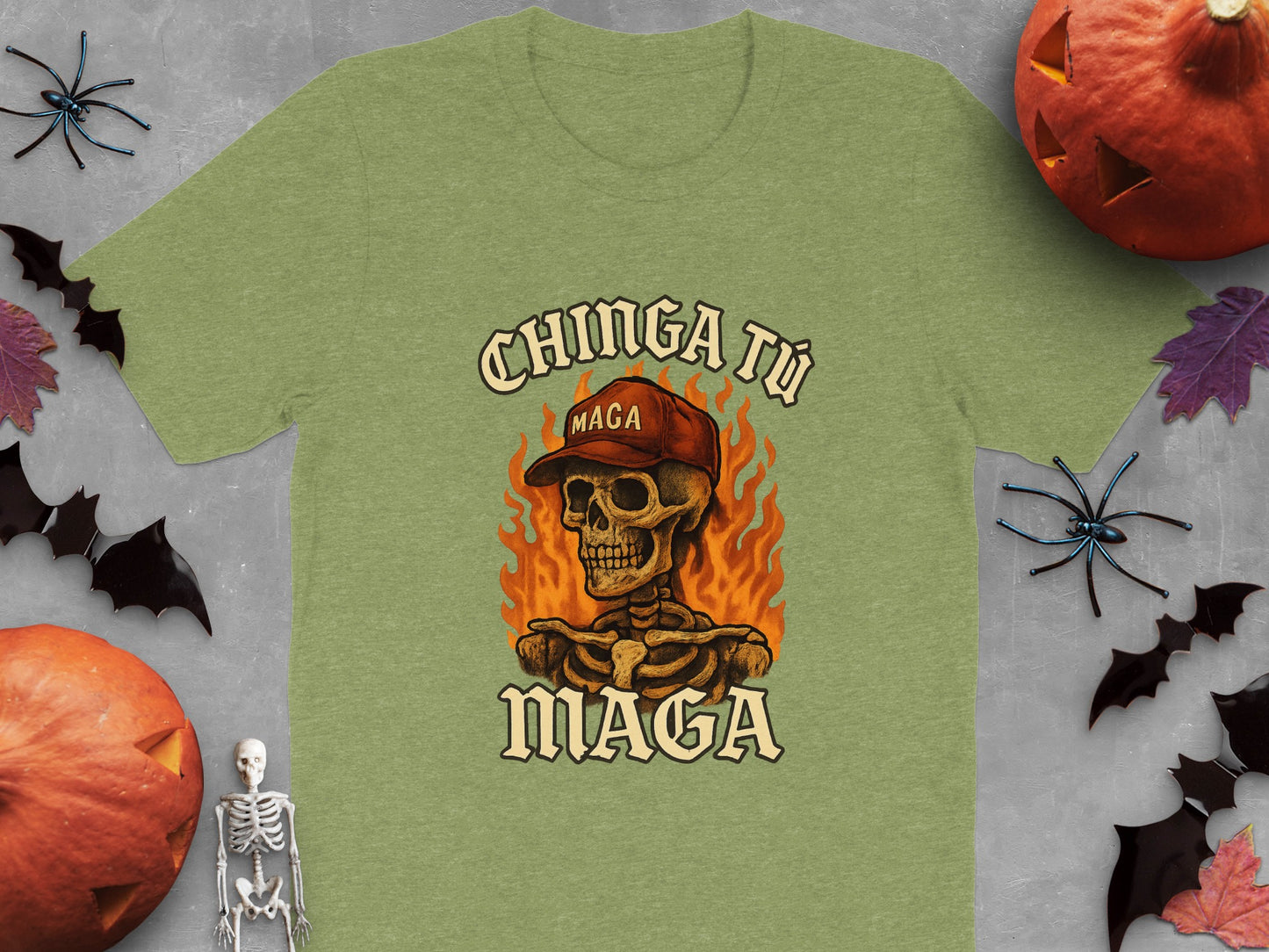 Chinga Tu Maga Skeleton with Flames Graphic Shirt product