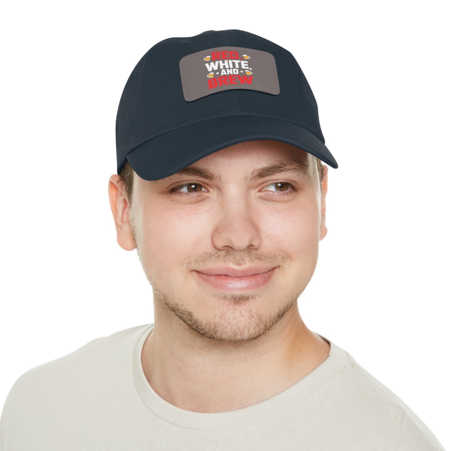 Red White and Brew Dad Hat with Leather Patch - Perfect for Beer Lovers