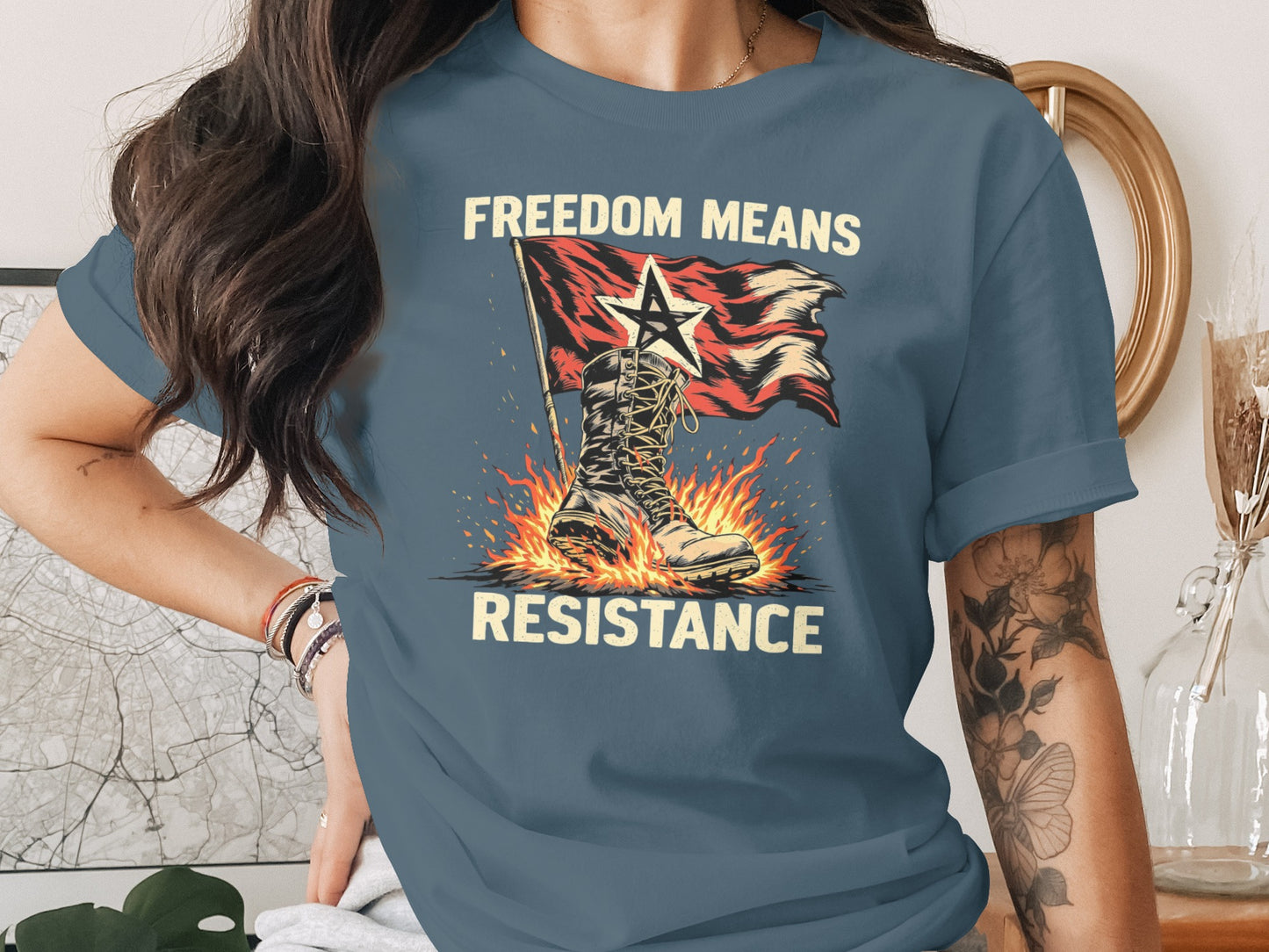 Freedom Means Resistance Shirt with Flag Boot Design