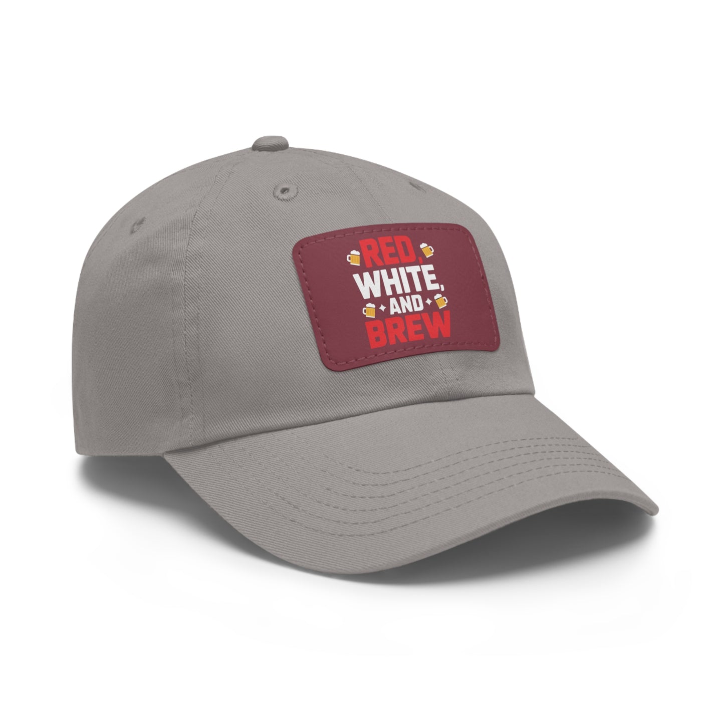 Red White and Brew Dad Hat with Leather Patch - Perfect for Beer Lovers