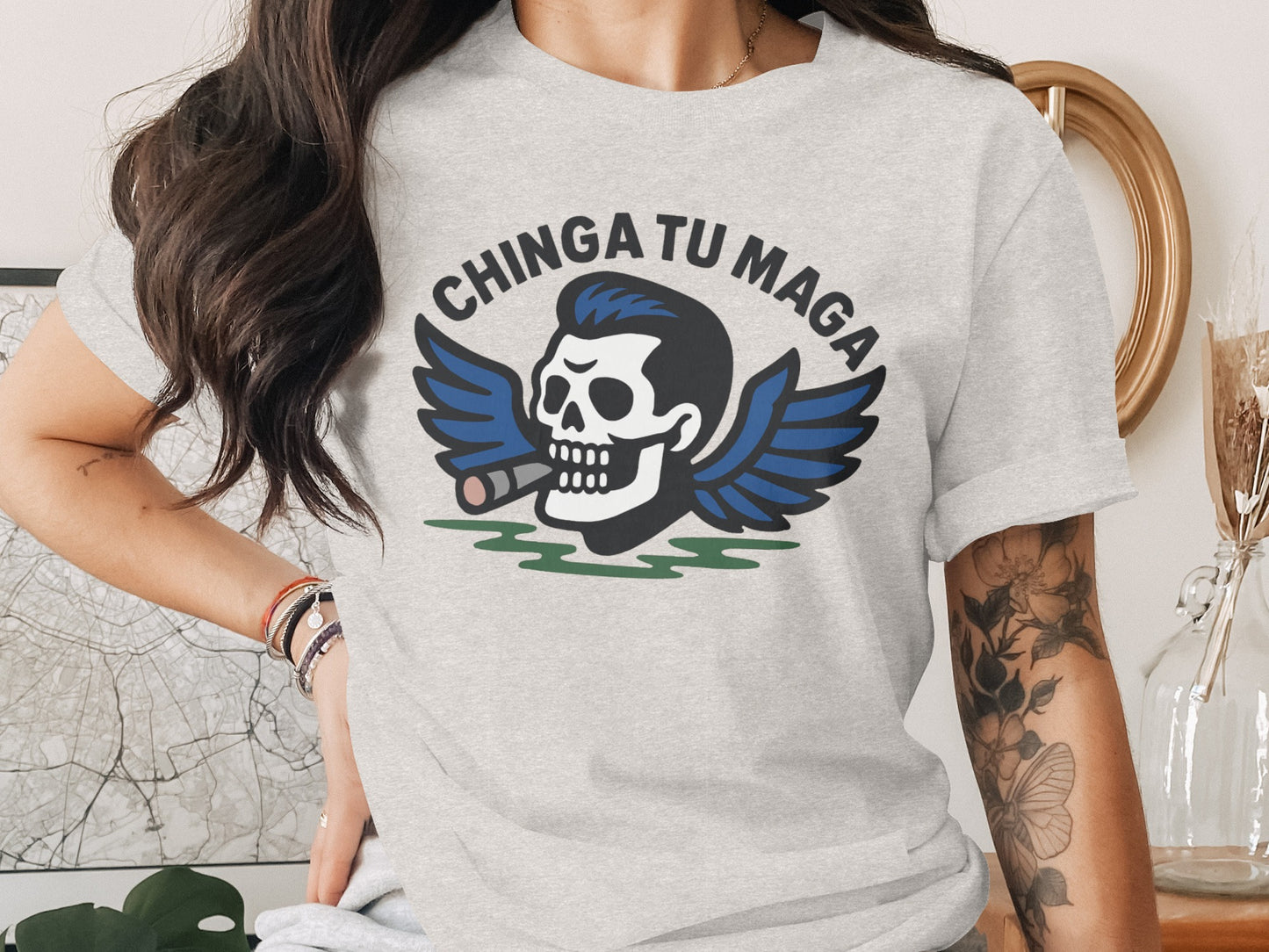 Chinga Tu Maga Graphic Tee Skull with Wings product type