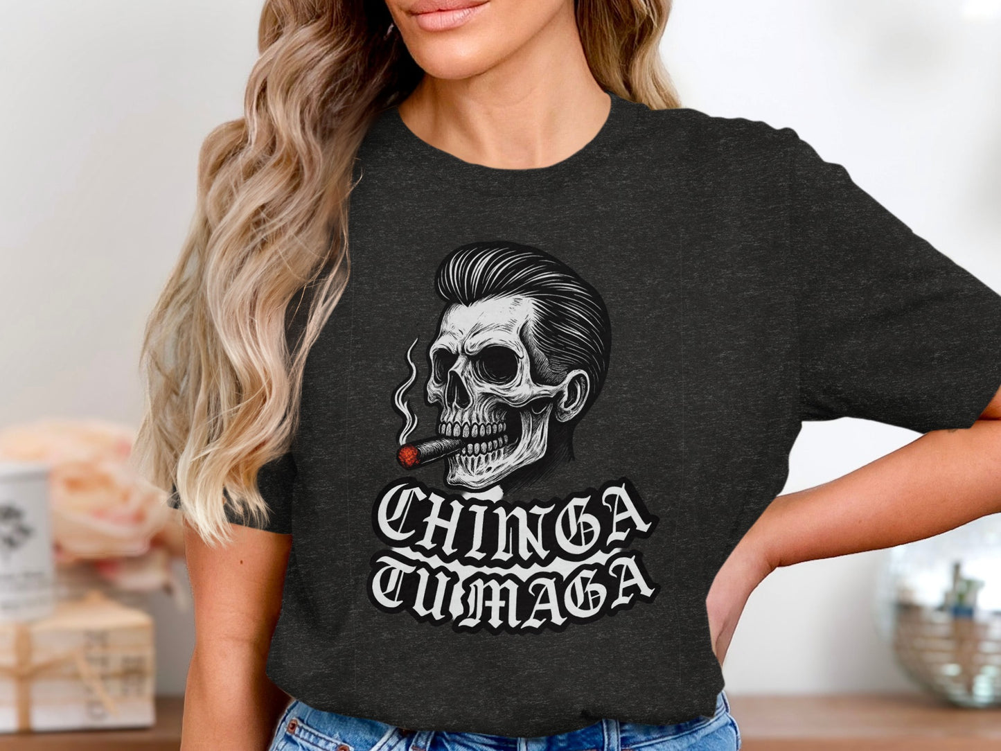 Chinga Tumaga Skull with Cigar Graphic T-shirt product