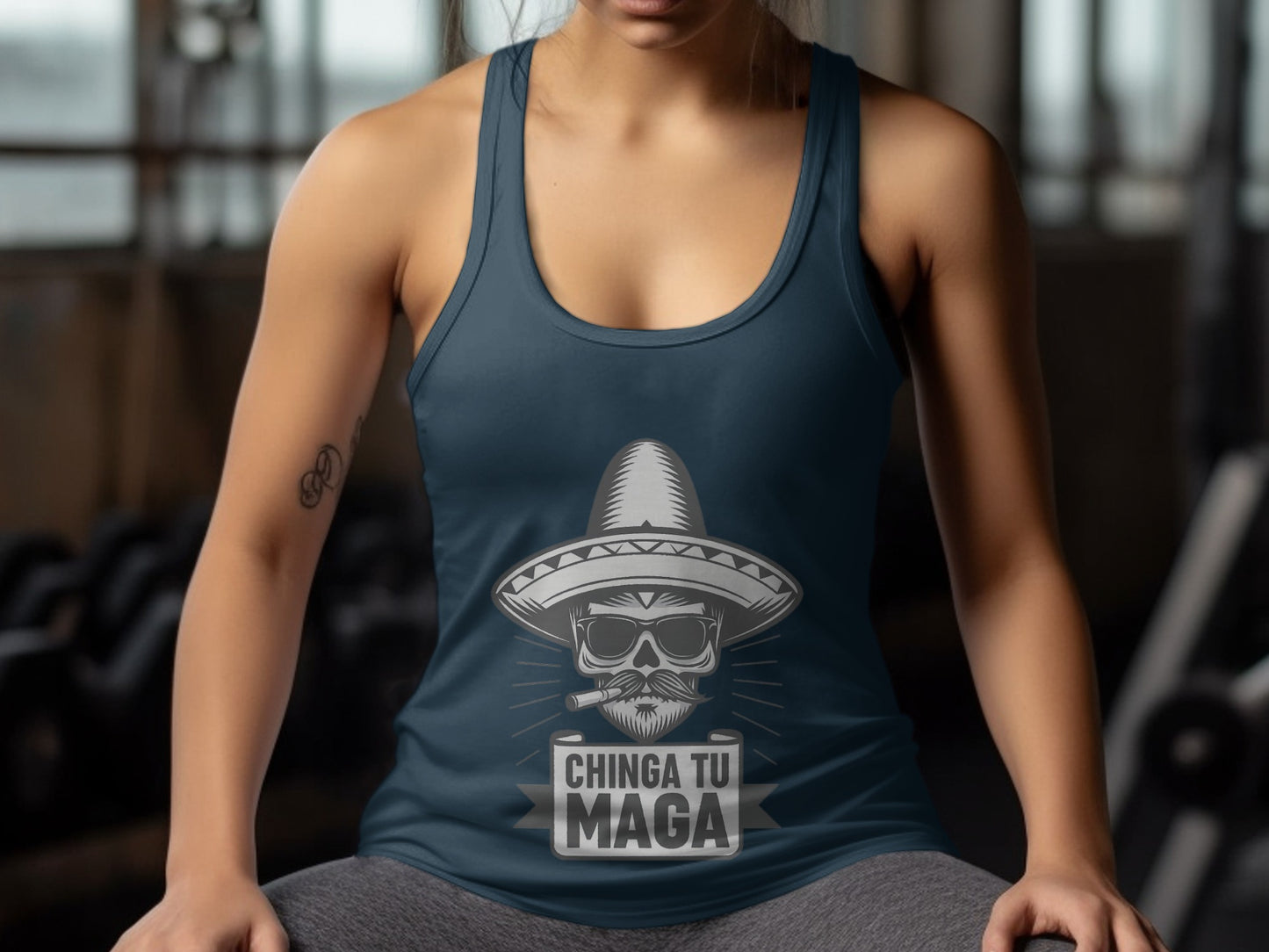 Chinga Tu Maga Mexican Skull Tank Top Novelty product