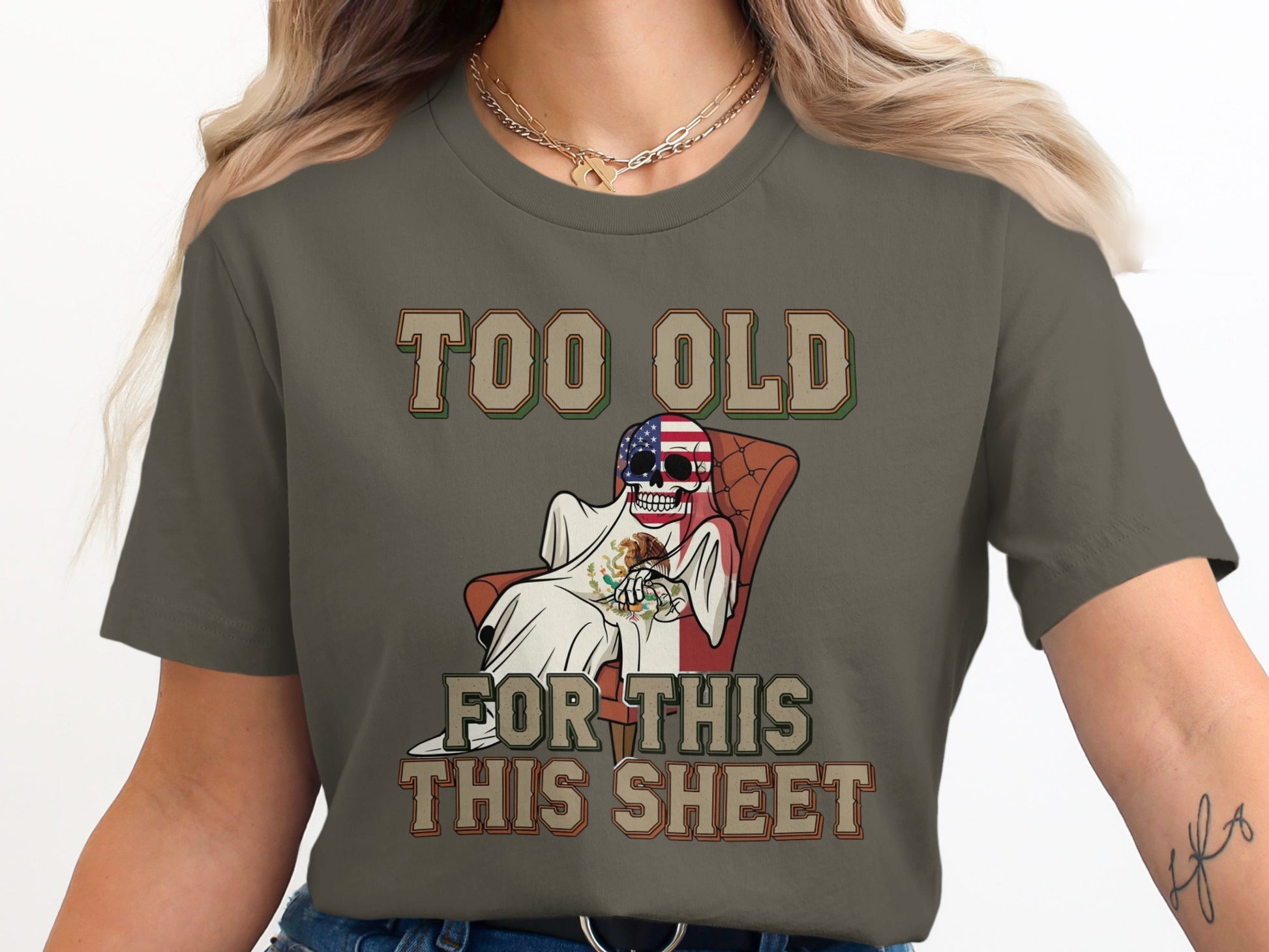 Too Old For This Skeleton Halloween T-Shirt product type