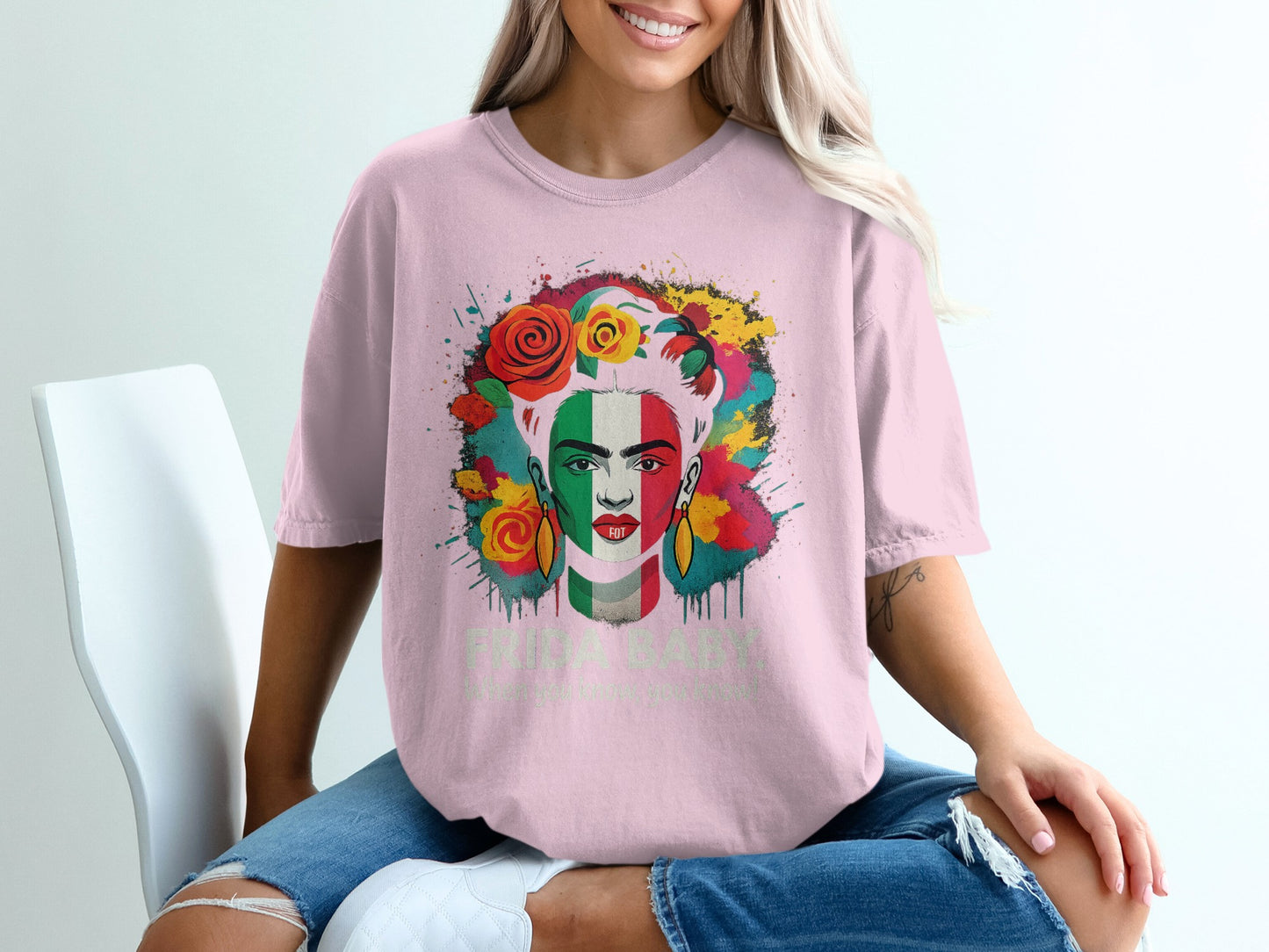 Vibrant Artistic Face with Floral Elements T-shirt product type