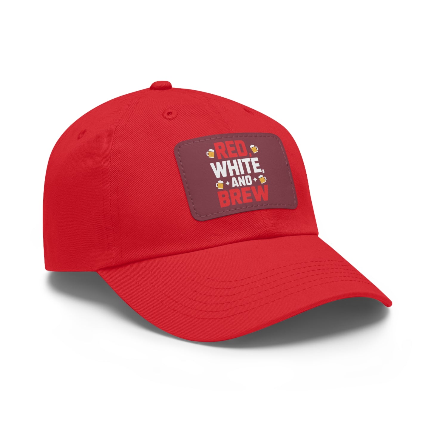 Red White and Brew Dad Hat with Leather Patch - Perfect for Beer Lovers