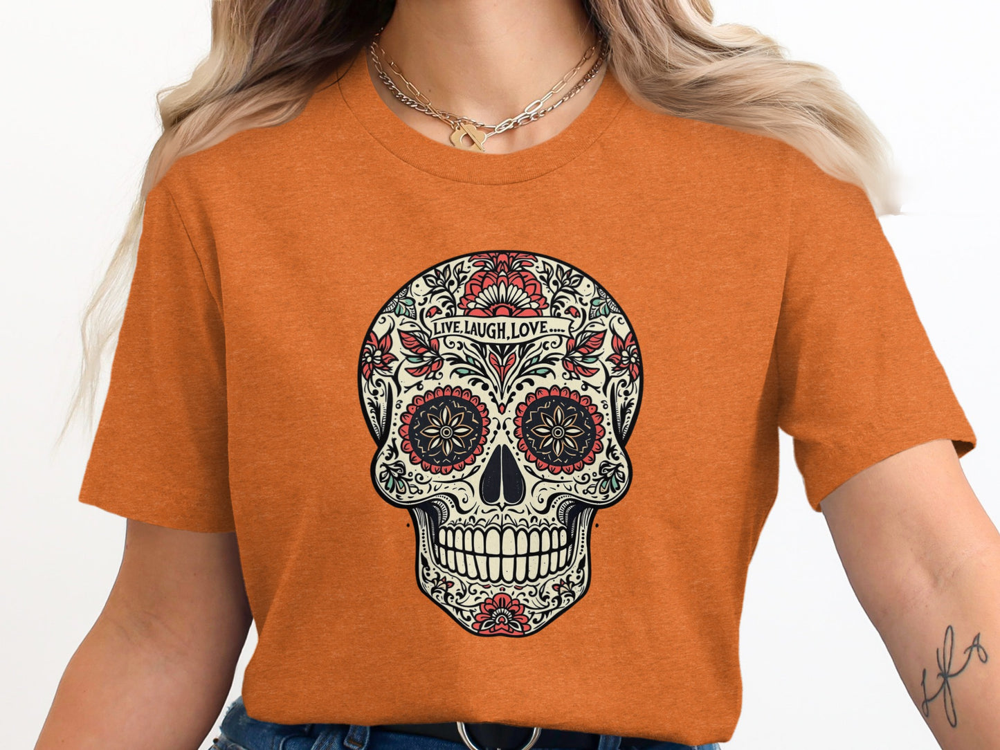 Live Laugh Love Skull Graphic Tee Shirt product