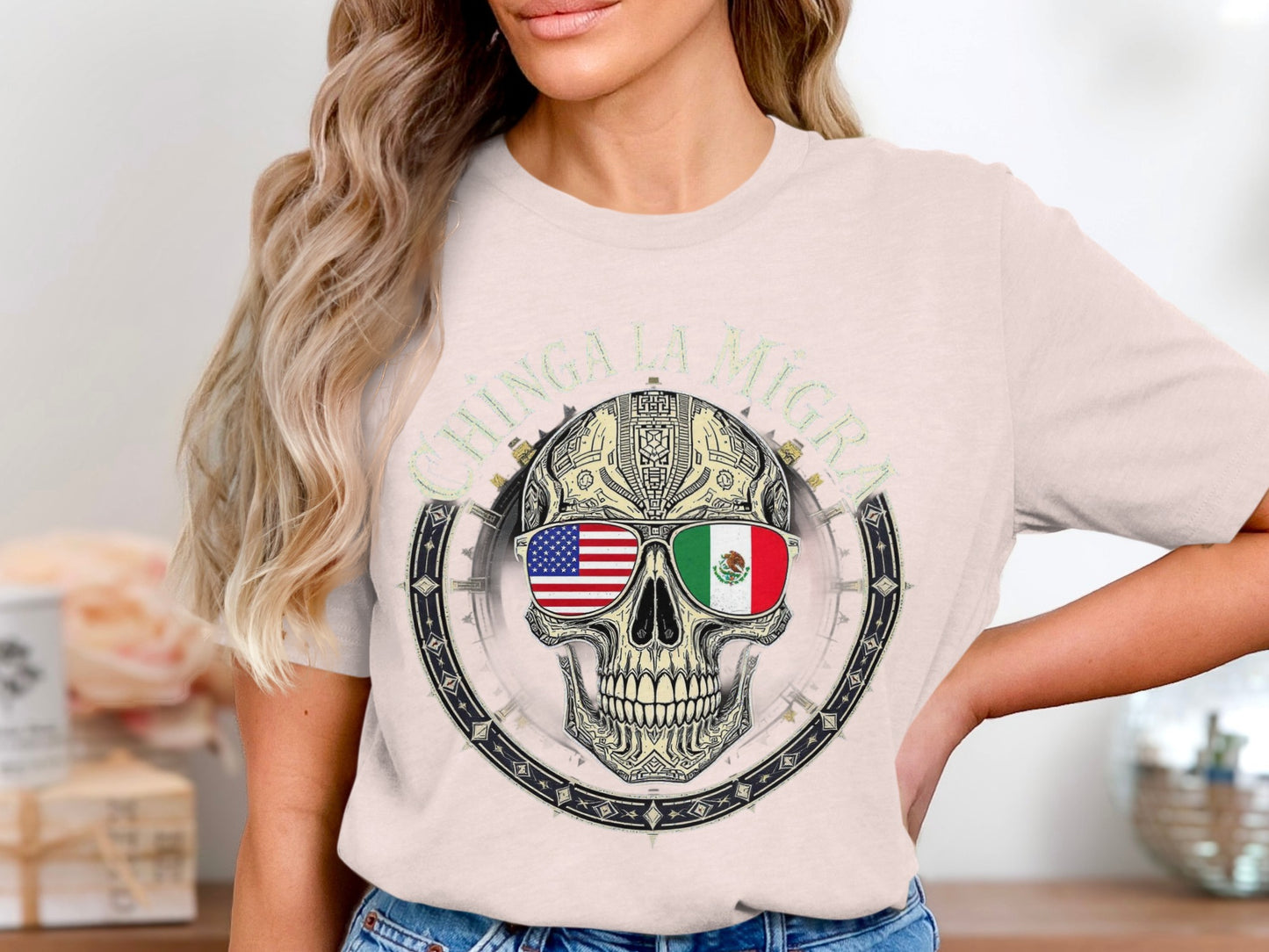 Chinga La Migra Skull Graphic Tee Shirt product type