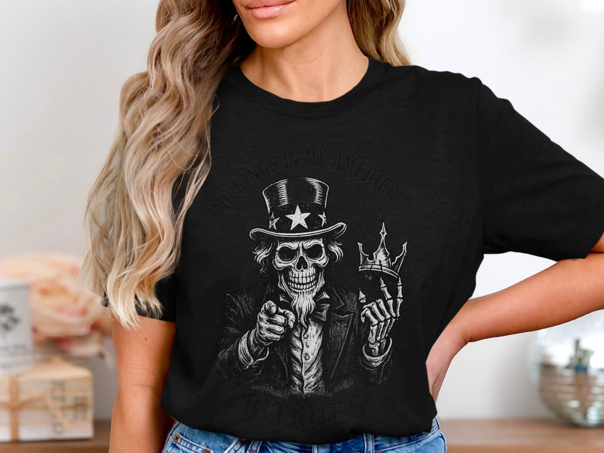 Bold Skeleton Holding Crown Graphic TShirt product