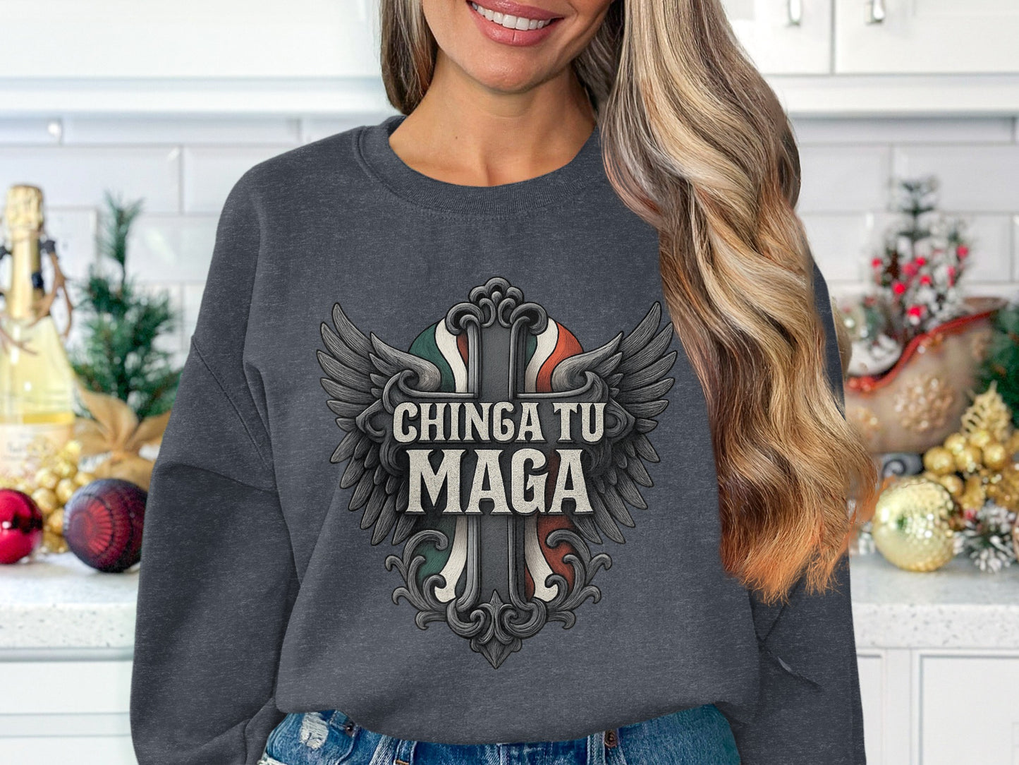Chinga Tu Maga Graphic Sweatshirt Emblazoned With Wings product