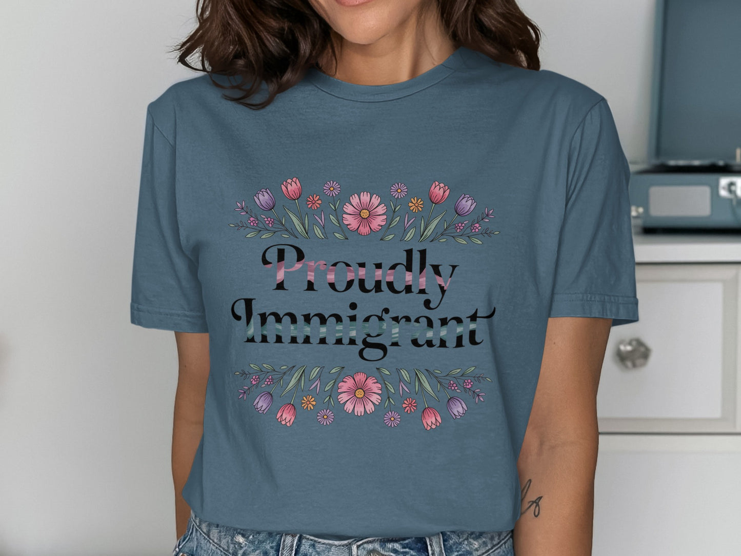 Proudly Immigrant Floral Design Graphic T-shirt product