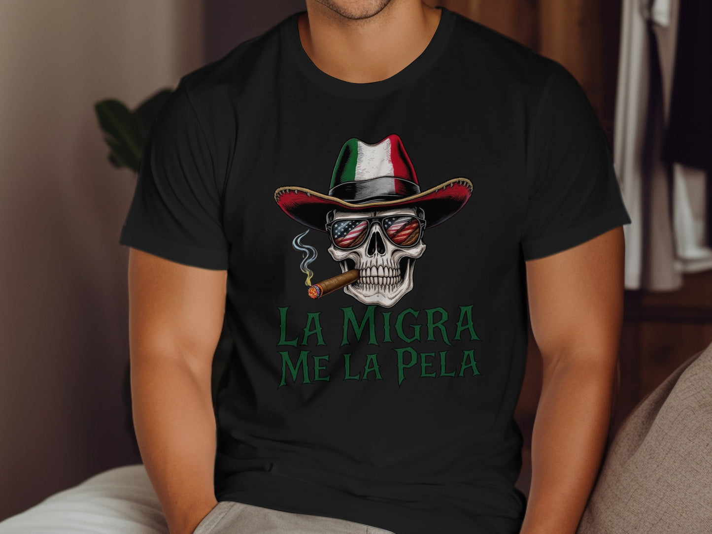 La Migra Me La Pela Skull Design T-shirt product type