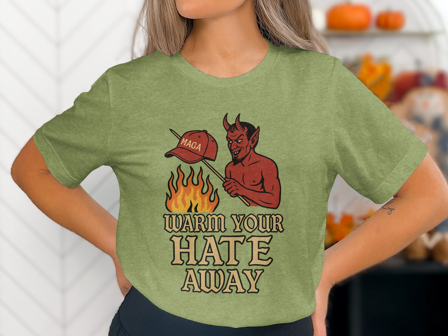 Warm Your Hate Away Devil Graphic T-shirt product