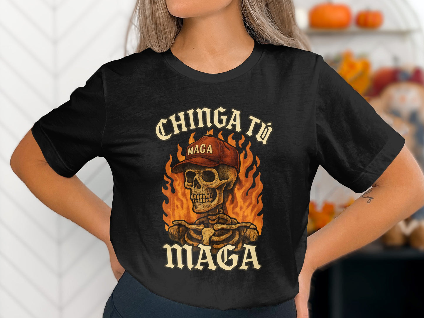 Chinga Tu MAGA Skull Graphic Tee Embroidered Shirt product