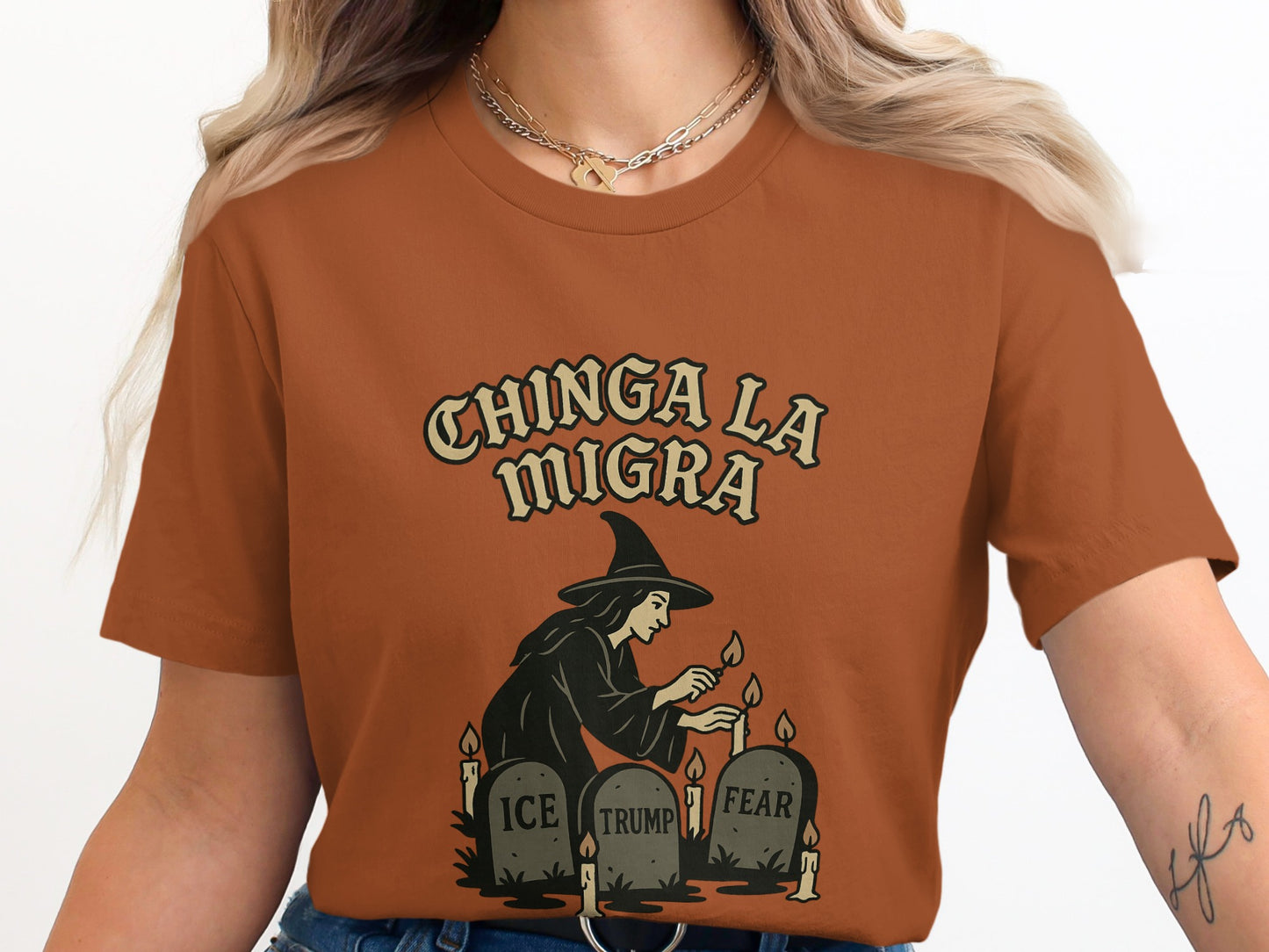 Chinga La Migra Graphic Witch Artwork T-shirt product