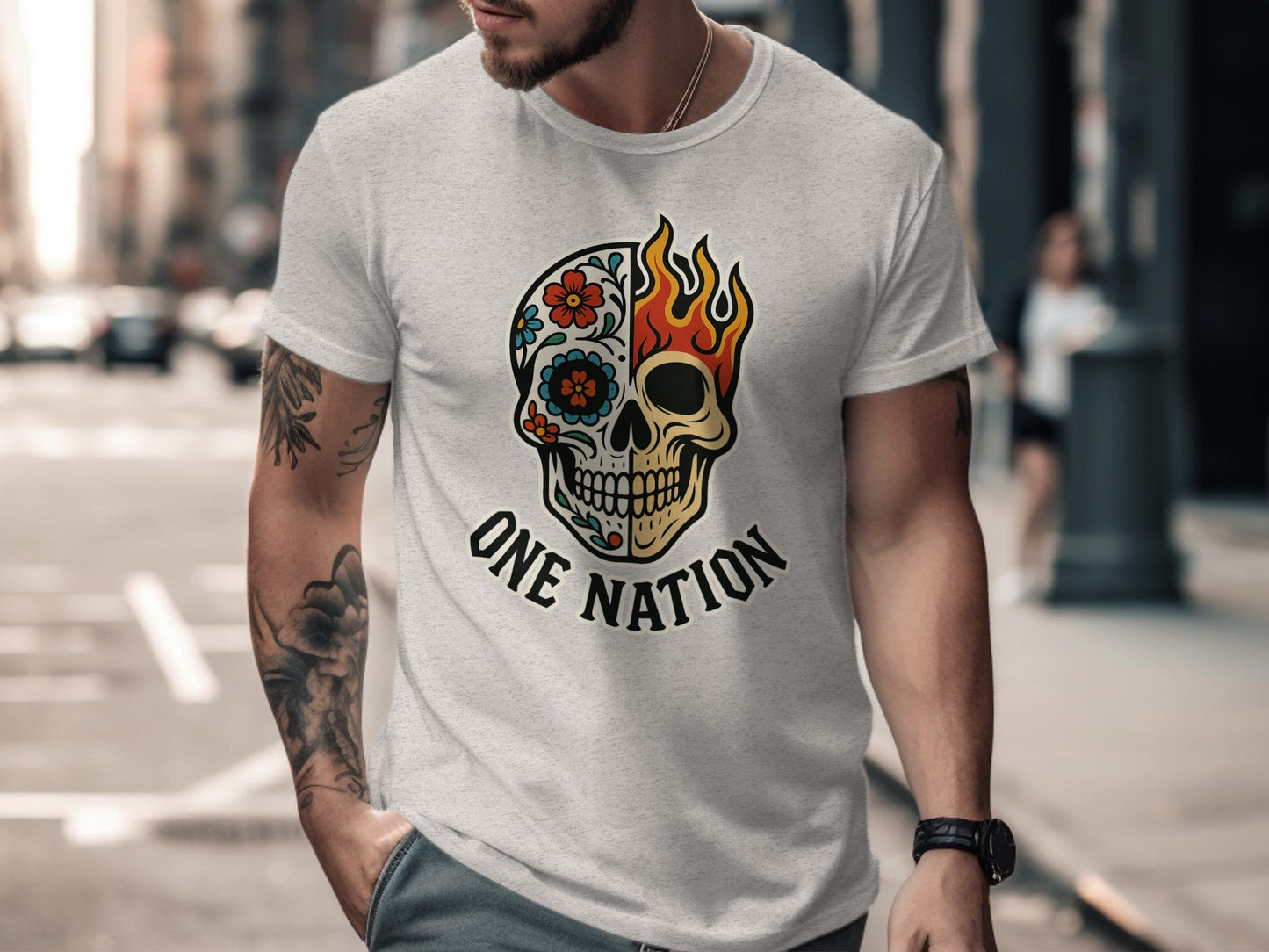 Skull and Fire One Nation Graphic T-Shirt product type