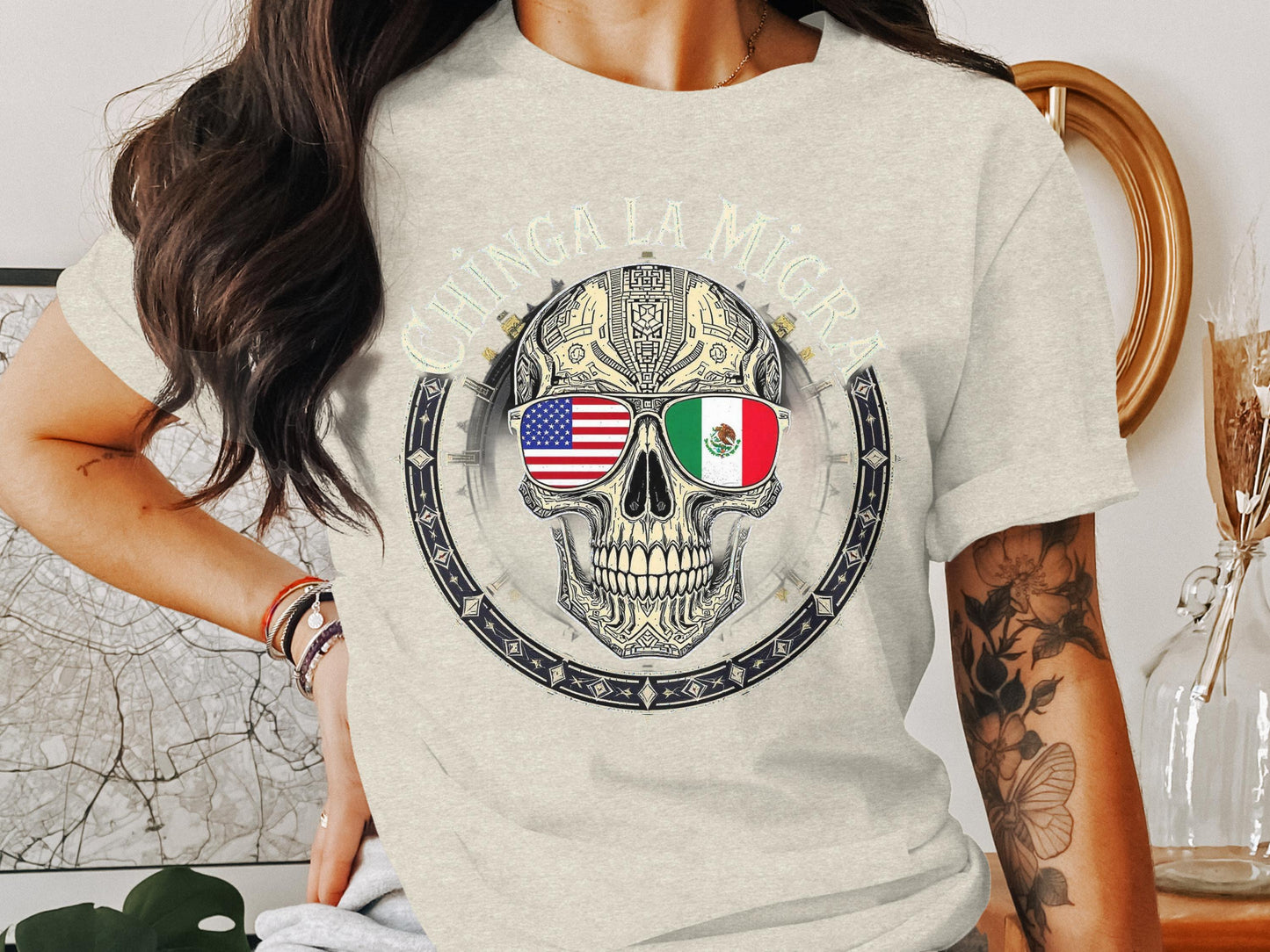 Chinga La Migra Skull Graphic Tee Shirt product type