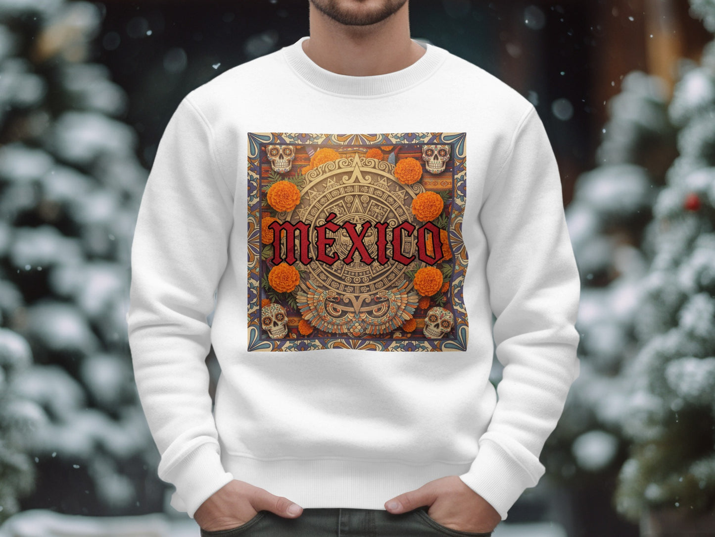 Mexico Day of the Dead themed white sweatshirt product