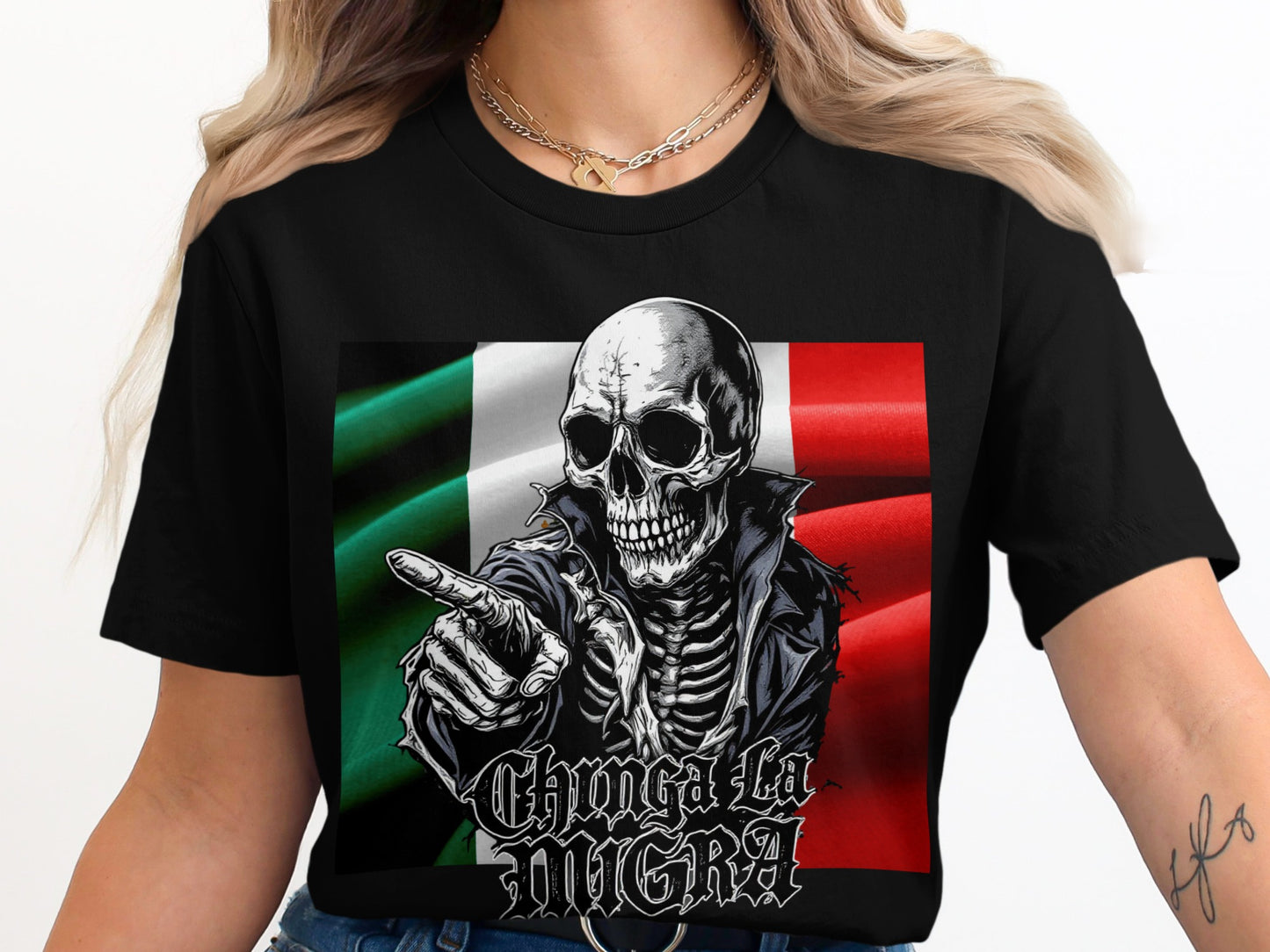 Grim Mexican Flag Skull Graphic Tee Shirt product type