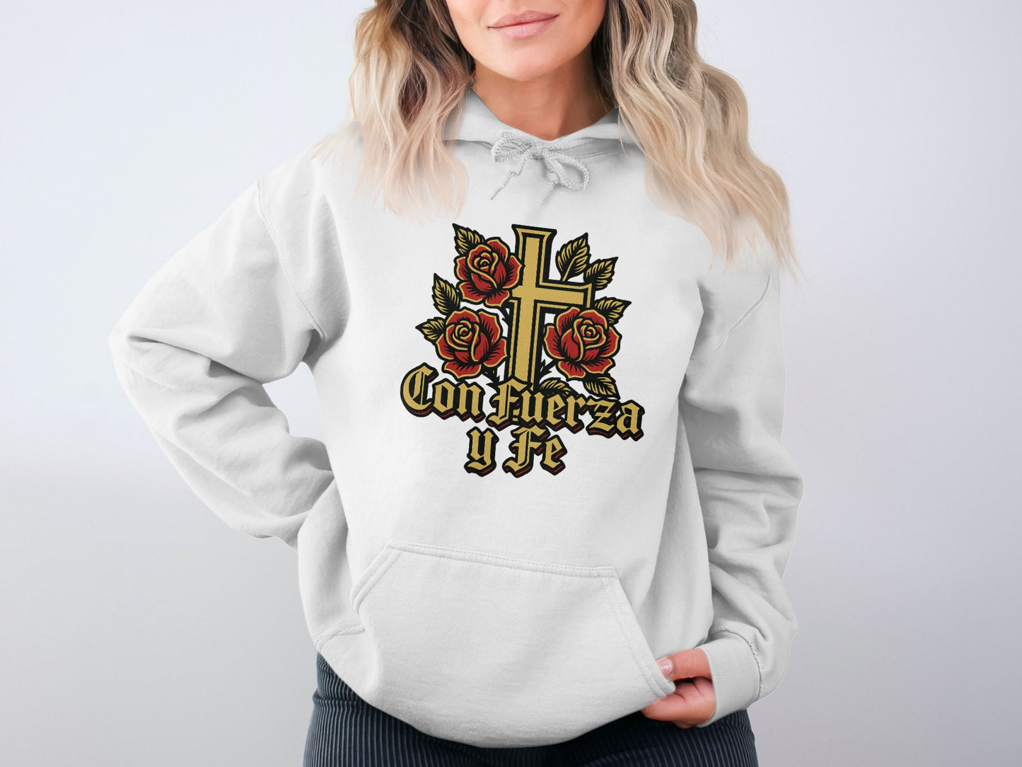Con Fuerza y Fe Rose Cross Graphic Hoodie product type