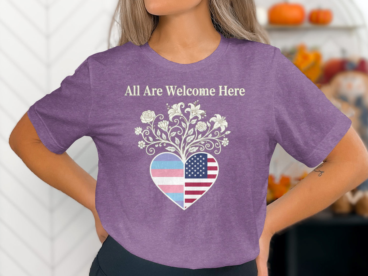 All Are Welcome Here Heart Flag Graphic Shirt product type