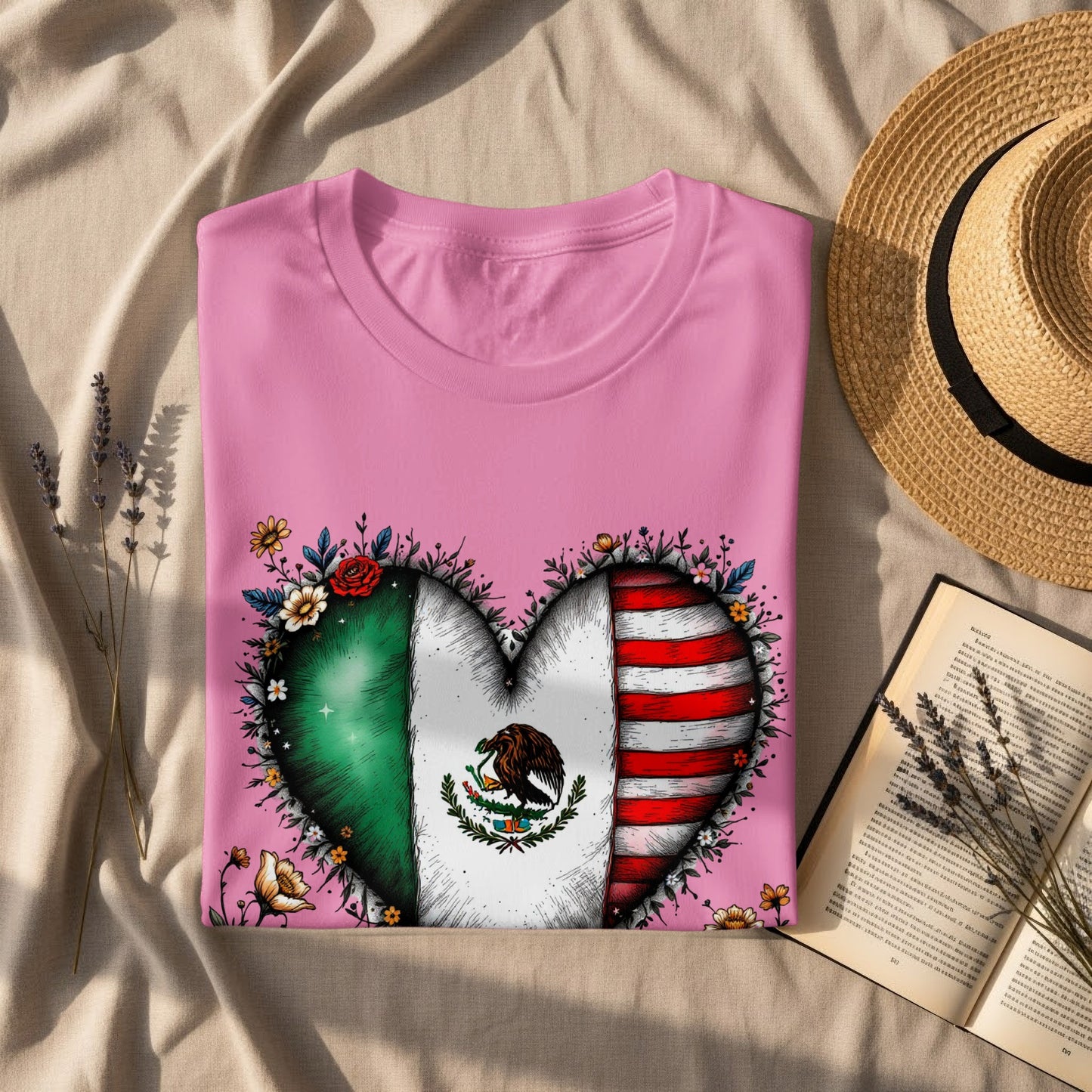 Mexican and American Heart Floral Design shirt product