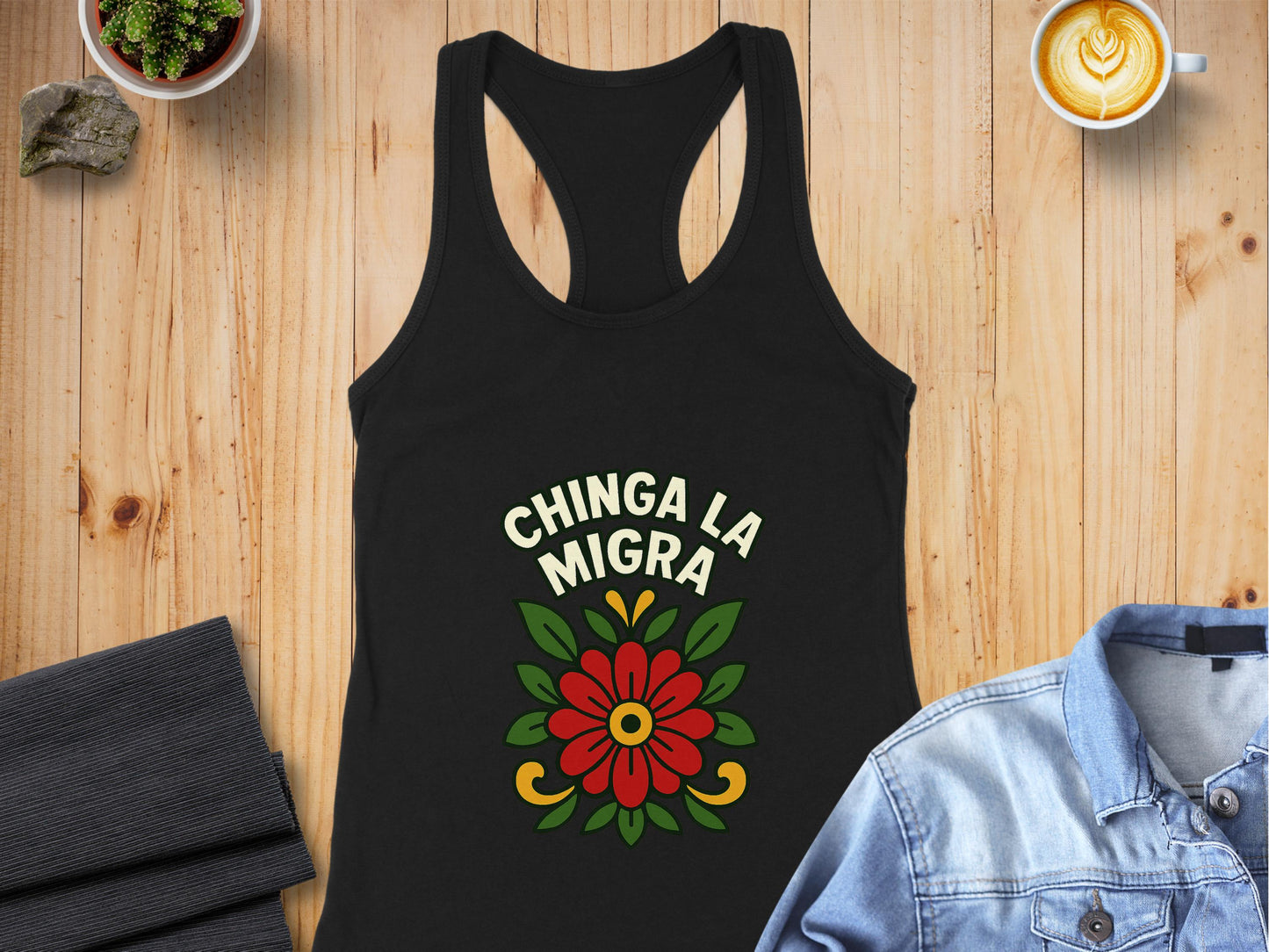 Chinga La Migra Floral Design Sleeveless Shirt product