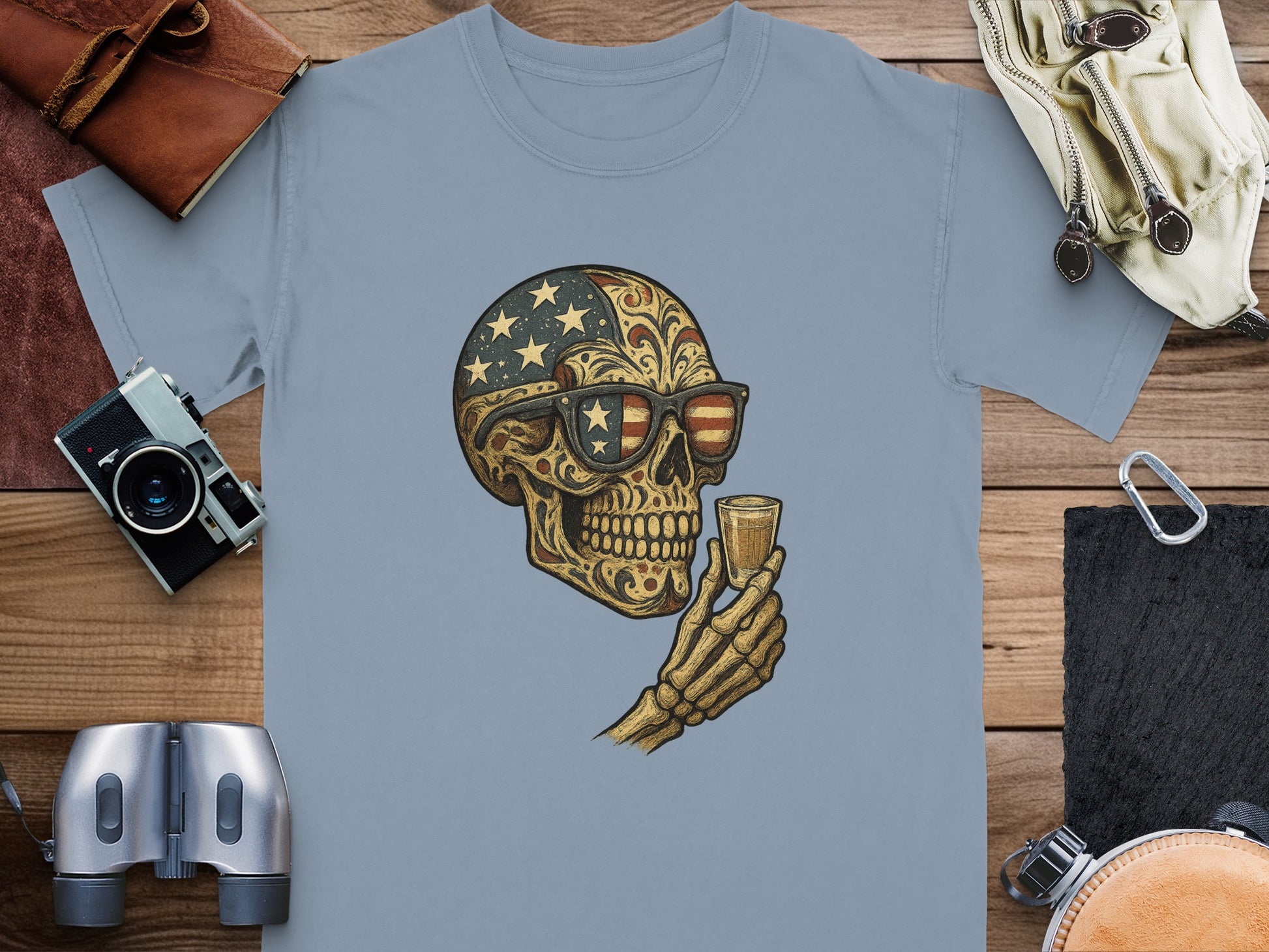 Skull with Sunglasses and Drink Graphic Tee product type