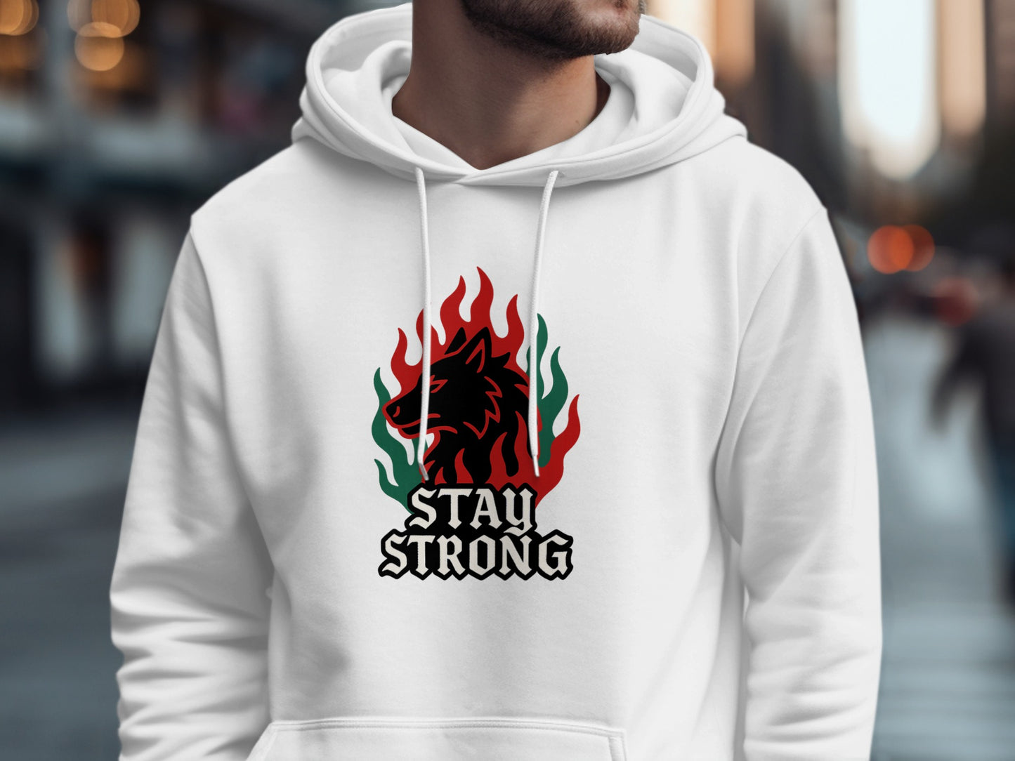 Stay Strong Wolf and Flames Graphic Hoodie product