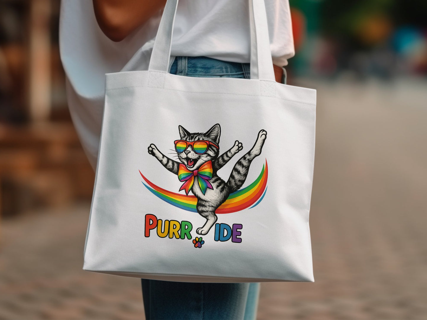 Colorful Purride Cat Design Tote Bag product type
