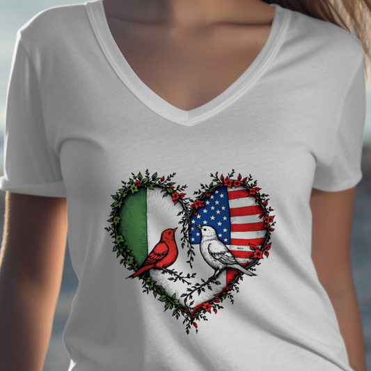 USA and Italy Heart Flags Love V-neck Fashion product type