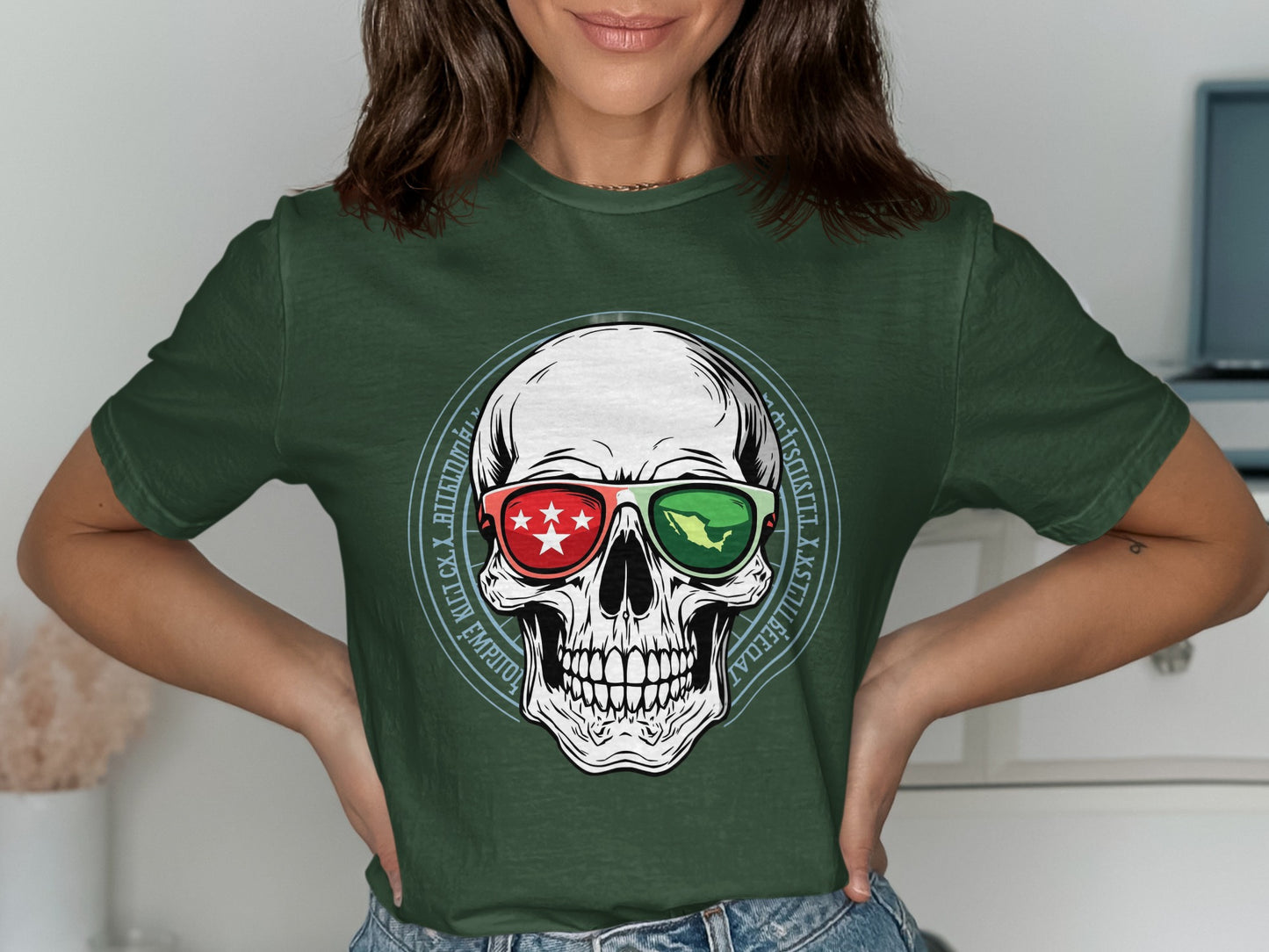 Skull Wearing Green Red Sunglasses Graphic T-shirt product