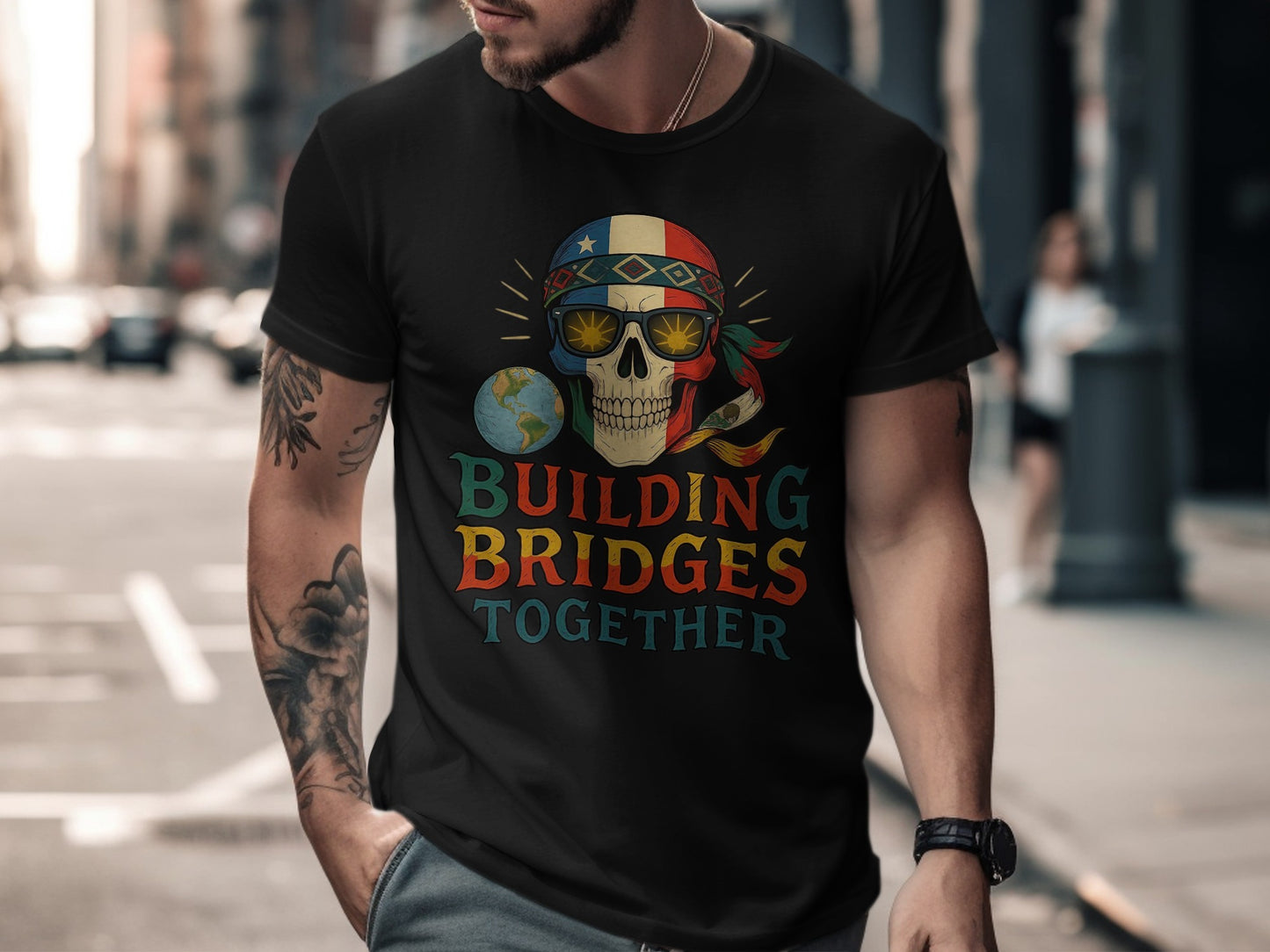 Building Bridges Together Skull Graphic T-Shirt Product