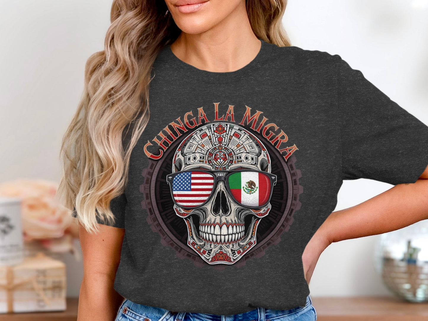 Chinga La Migra Skull Graphic Short Sleeve Tee product