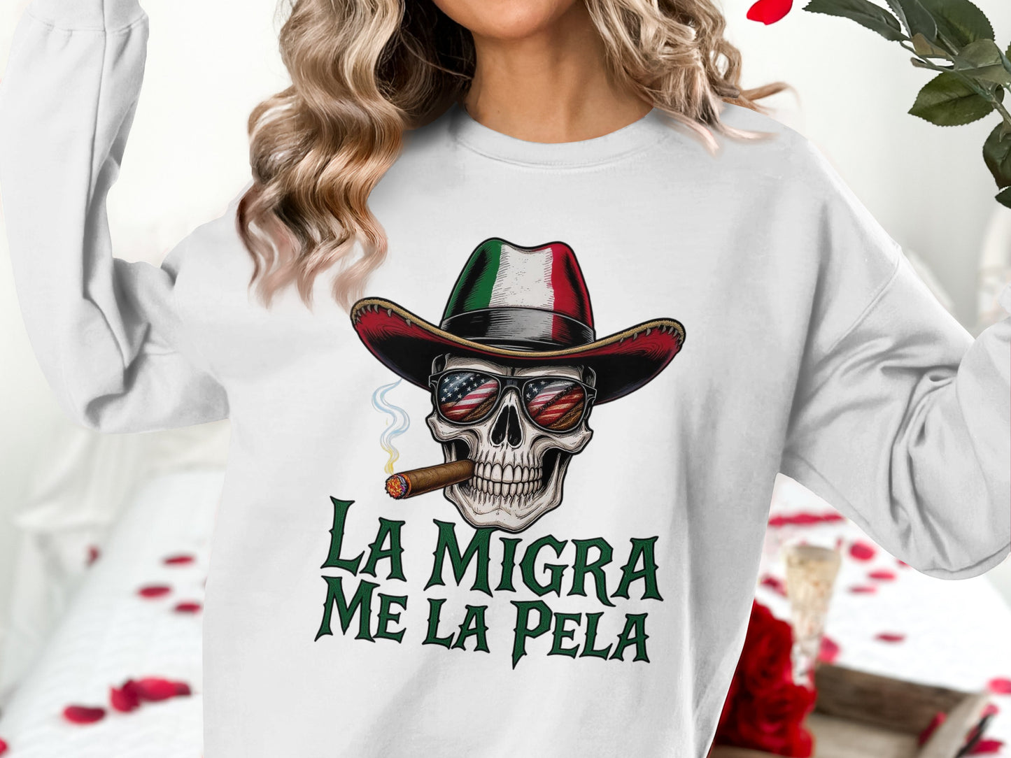 La Migra Me La Pela Skull Smoking Sweatshirt product type