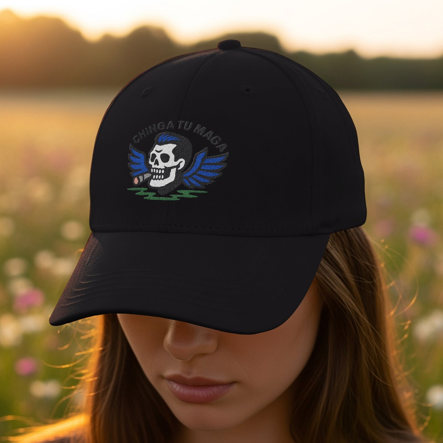 Chinga Tu Maga Skull With Wings Embroidered Cap product